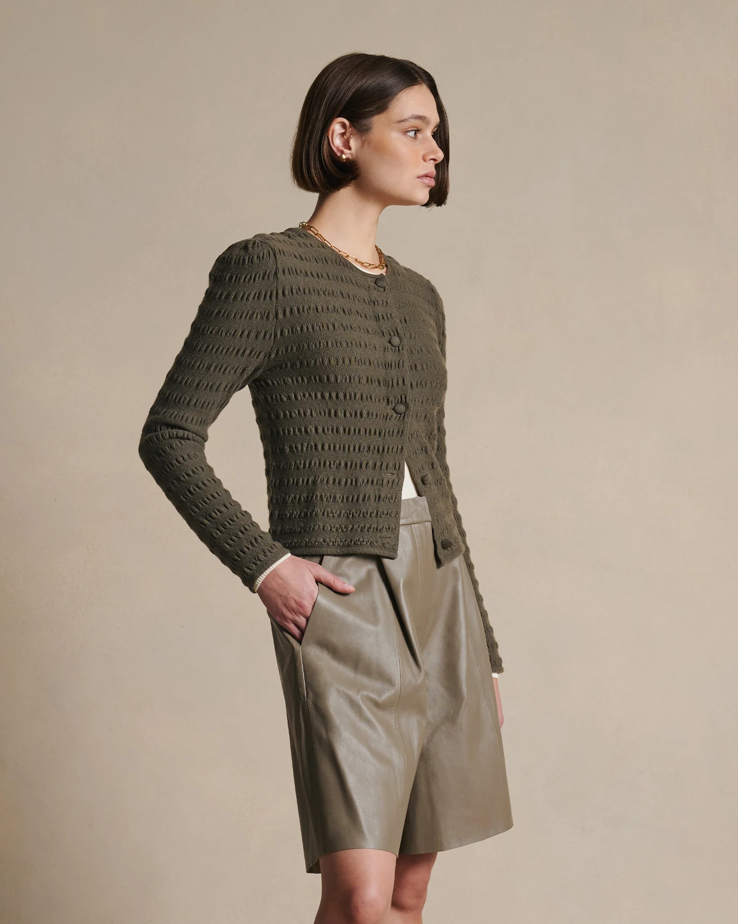 Annie Seersucker Cardigan - Moss - Image 3