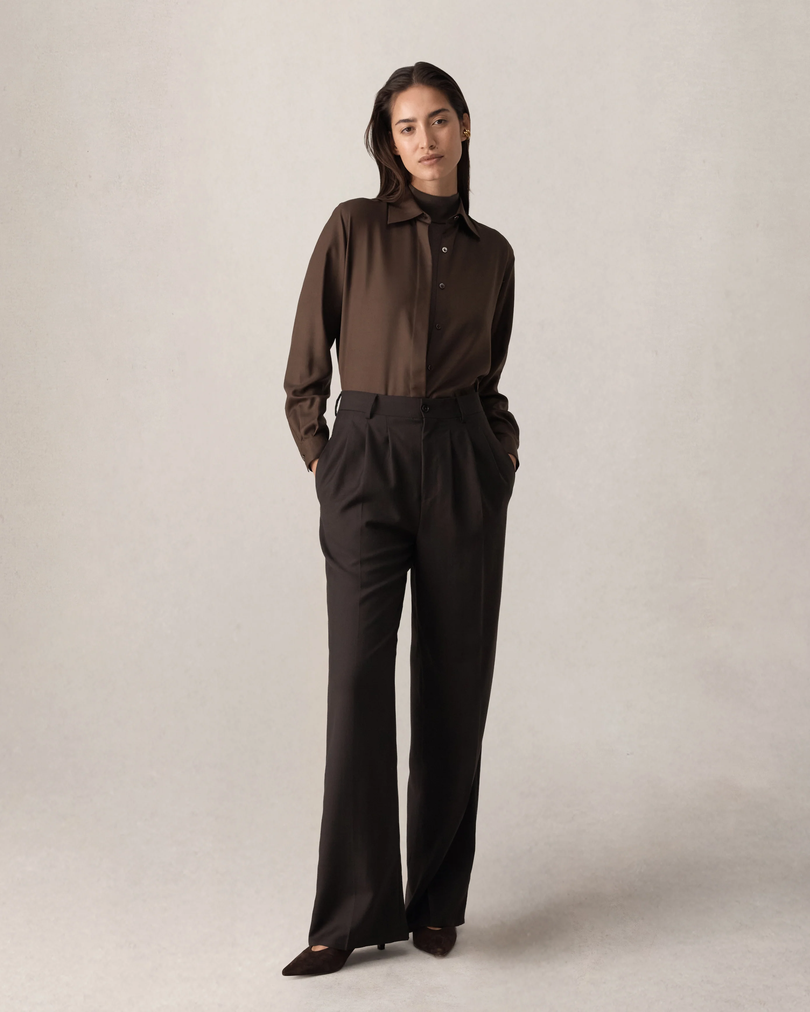 Ava Pleated Trouser - Espresso - Image 4