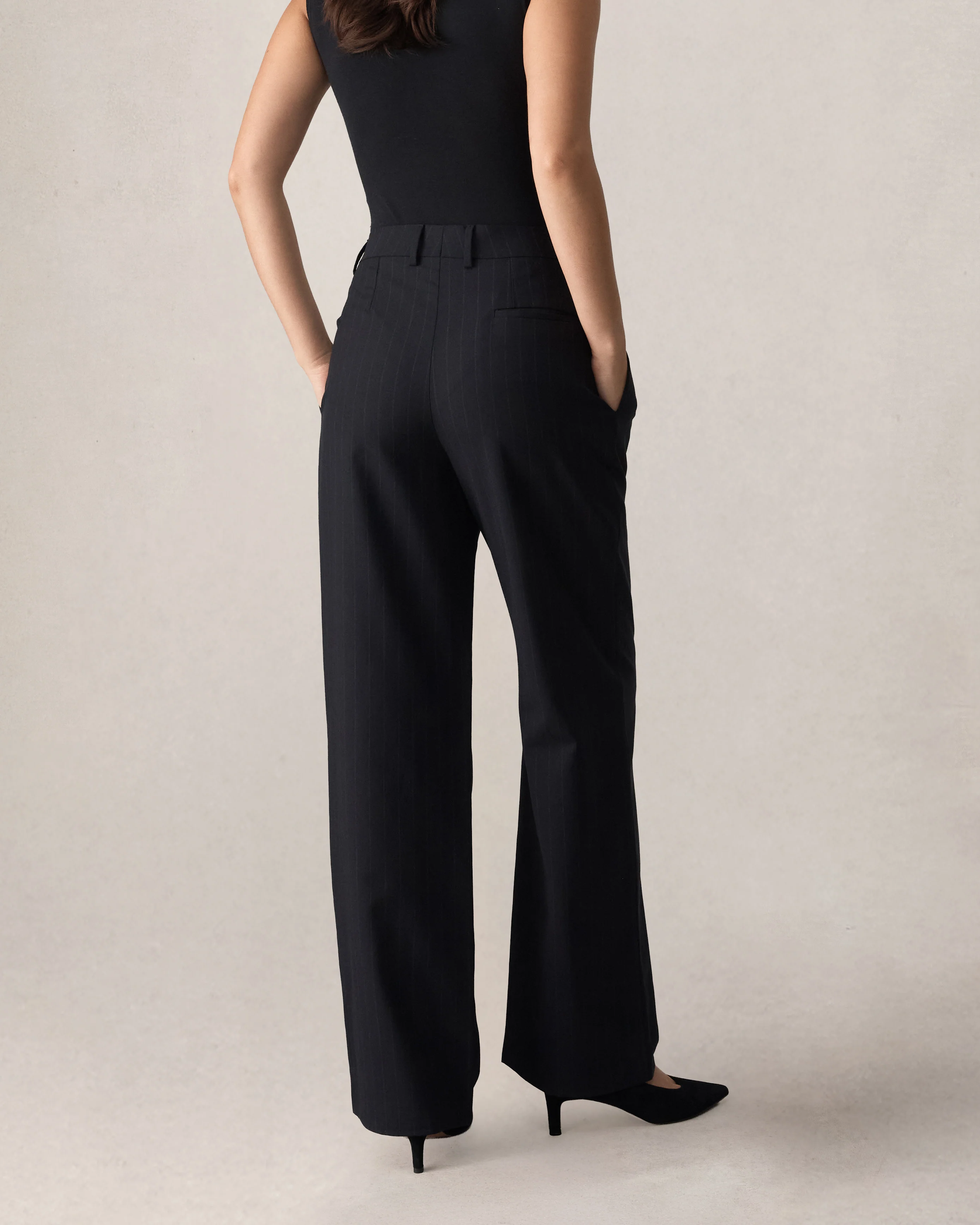 Ava Pleated Trouser - Navy Pinstripe - Image 5