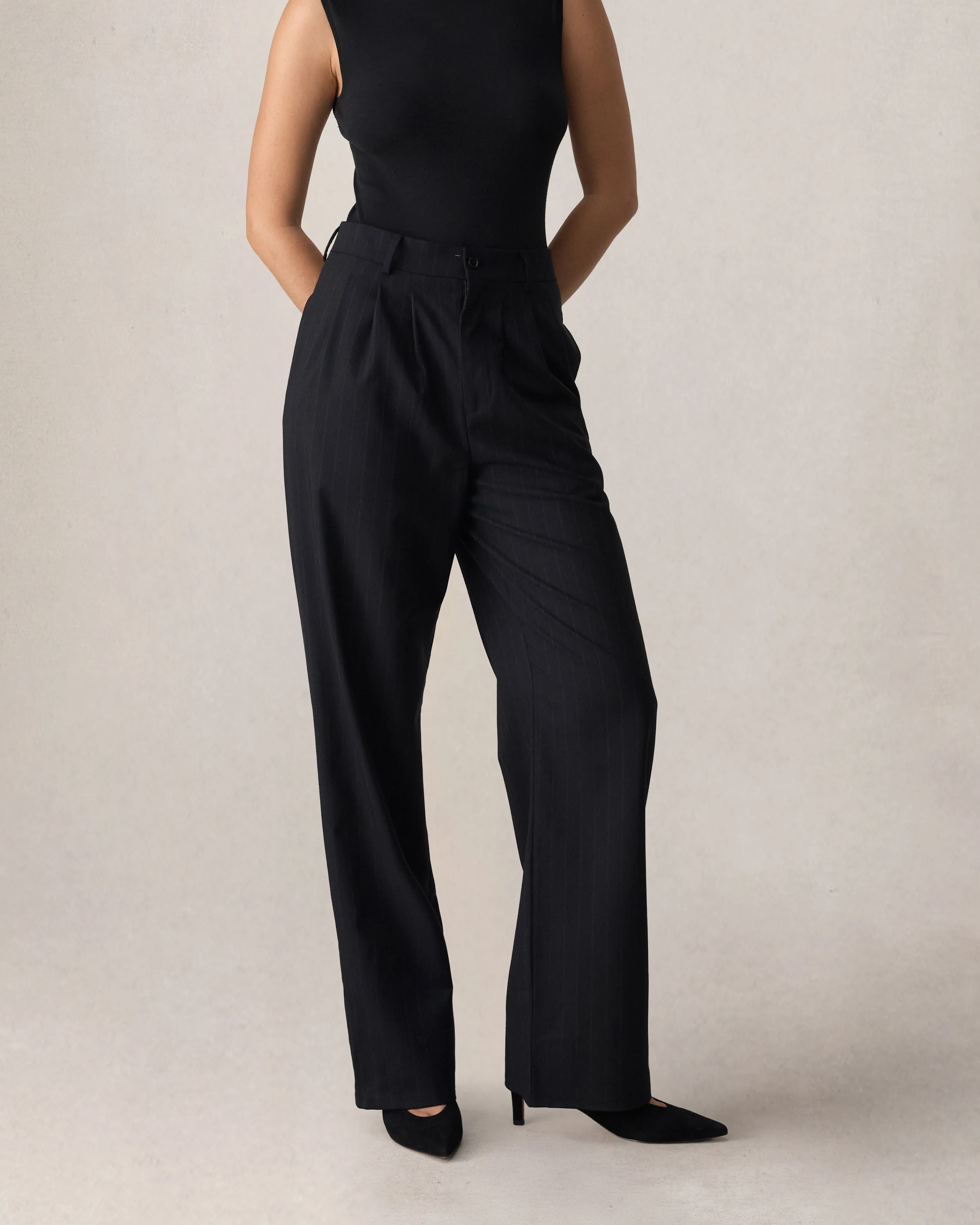 Ava Pleated Trouser - Navy Pinstripe - Image 6