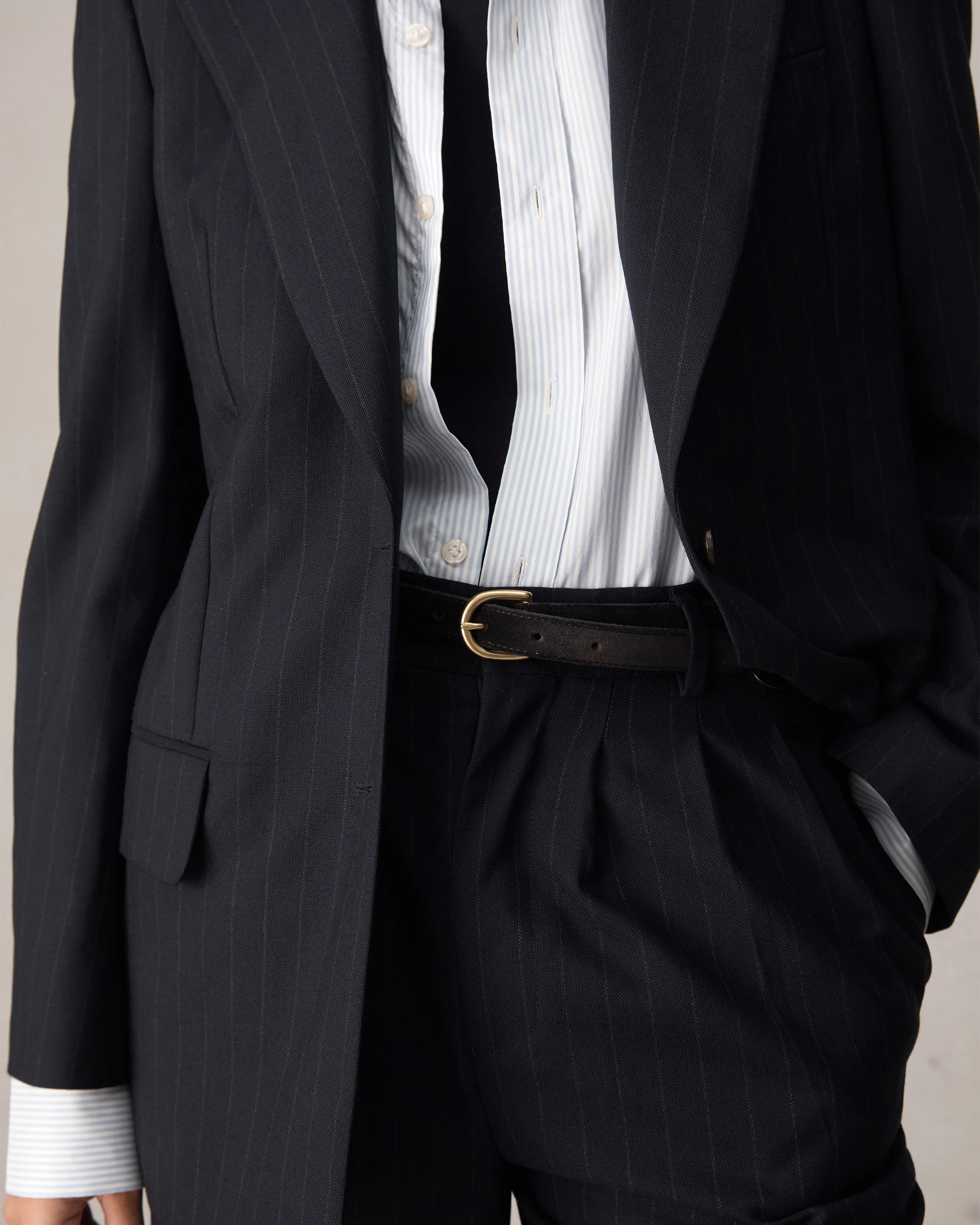 Ava Pleated Trouser - Navy Pinstripe - Image 8