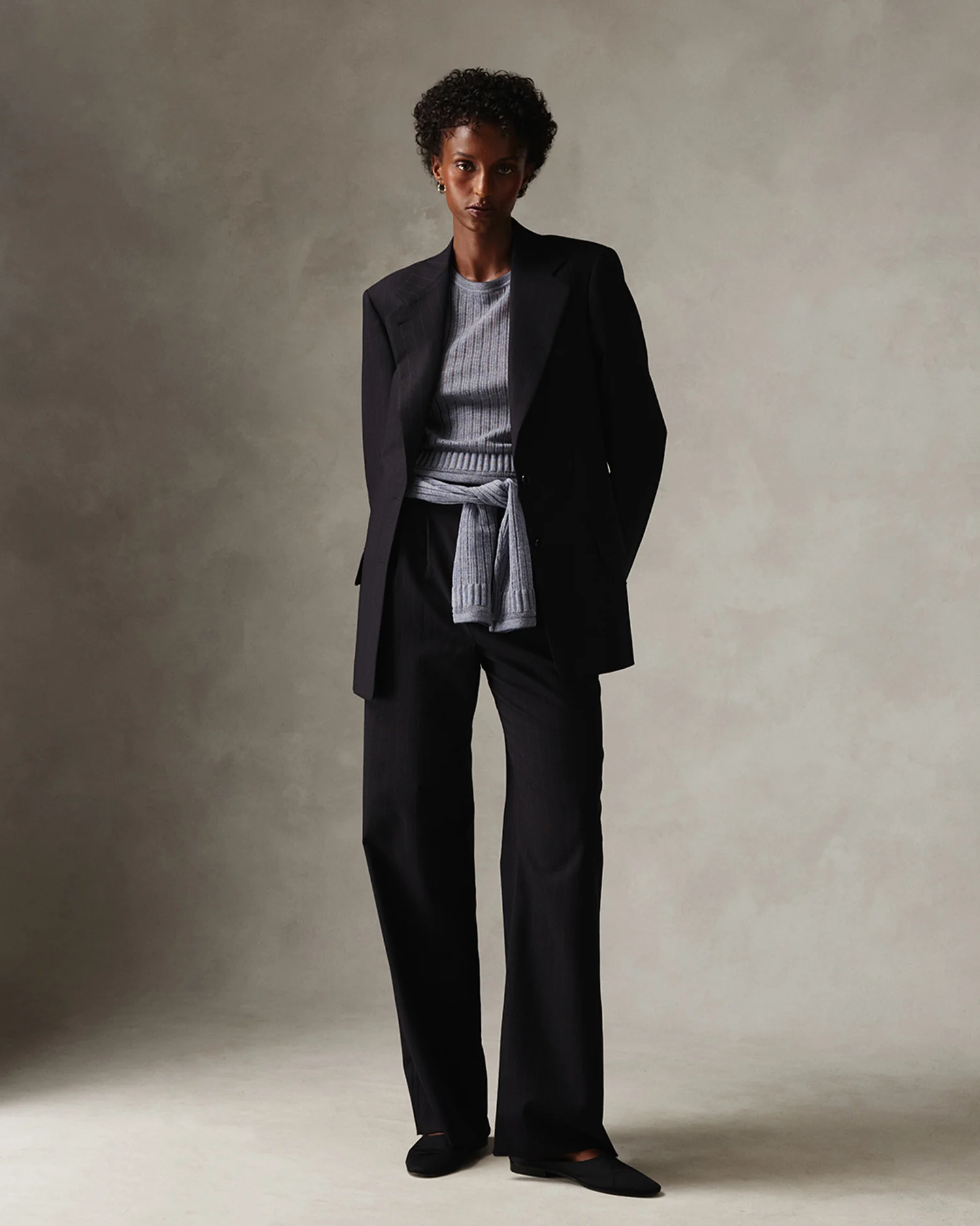 Ava Pleated Trouser - Navy Pinstripe - Image 9
