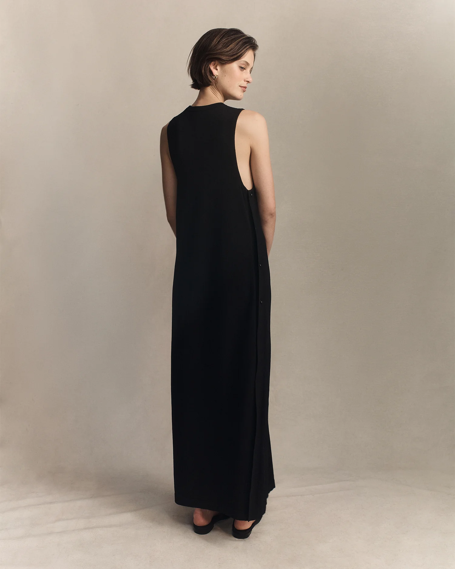Crepe Knit Button Dress - Black - Image 4