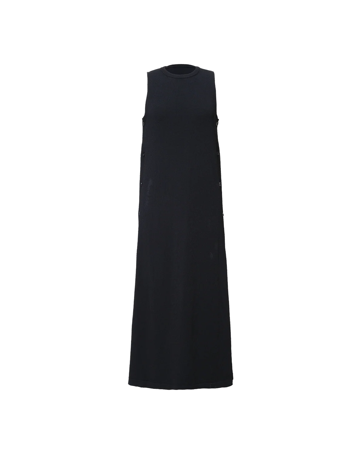 Crepe Knit Button Dress - Black - Image 7