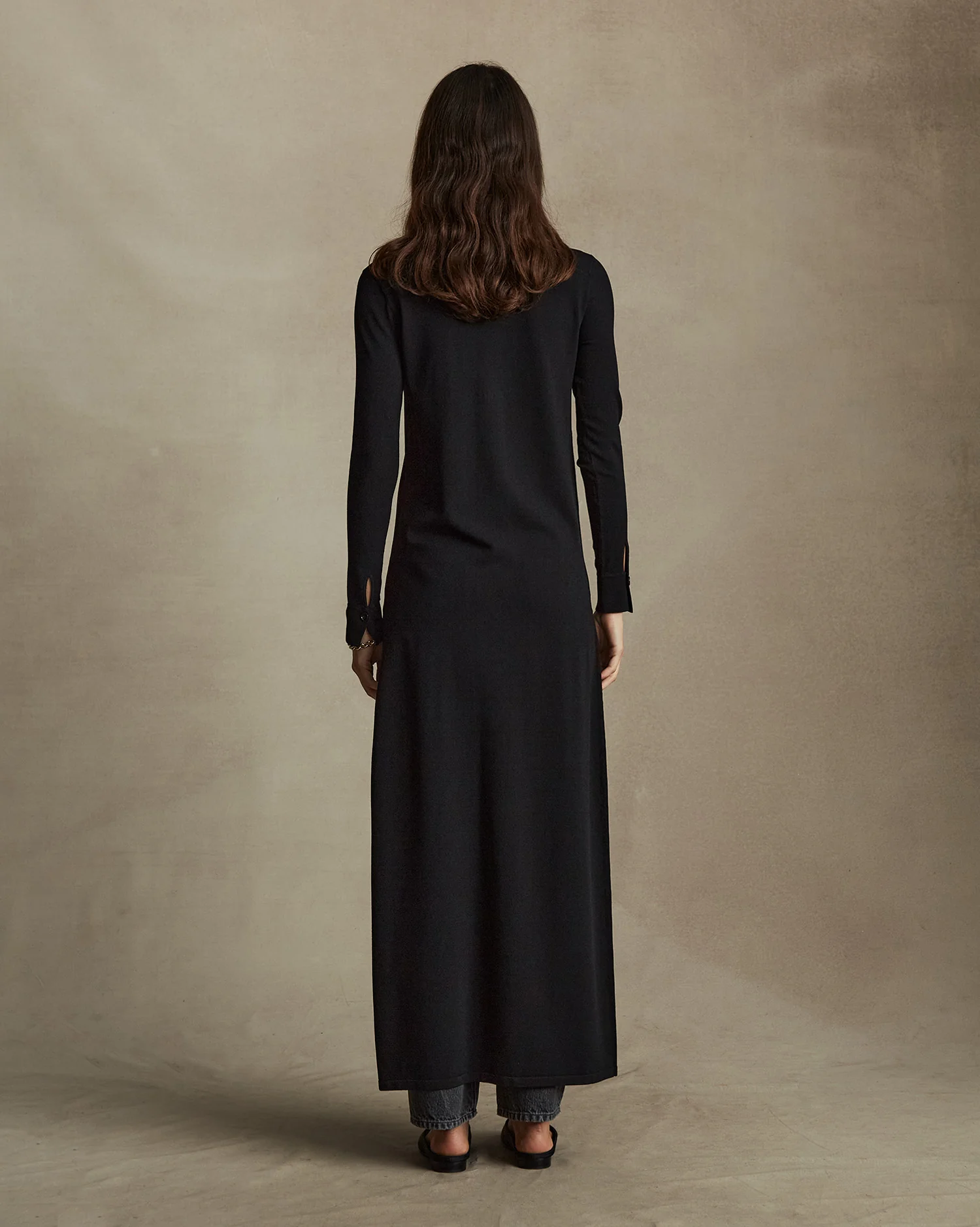 Crepe Knit Shirt Dress - Black - Image 3
