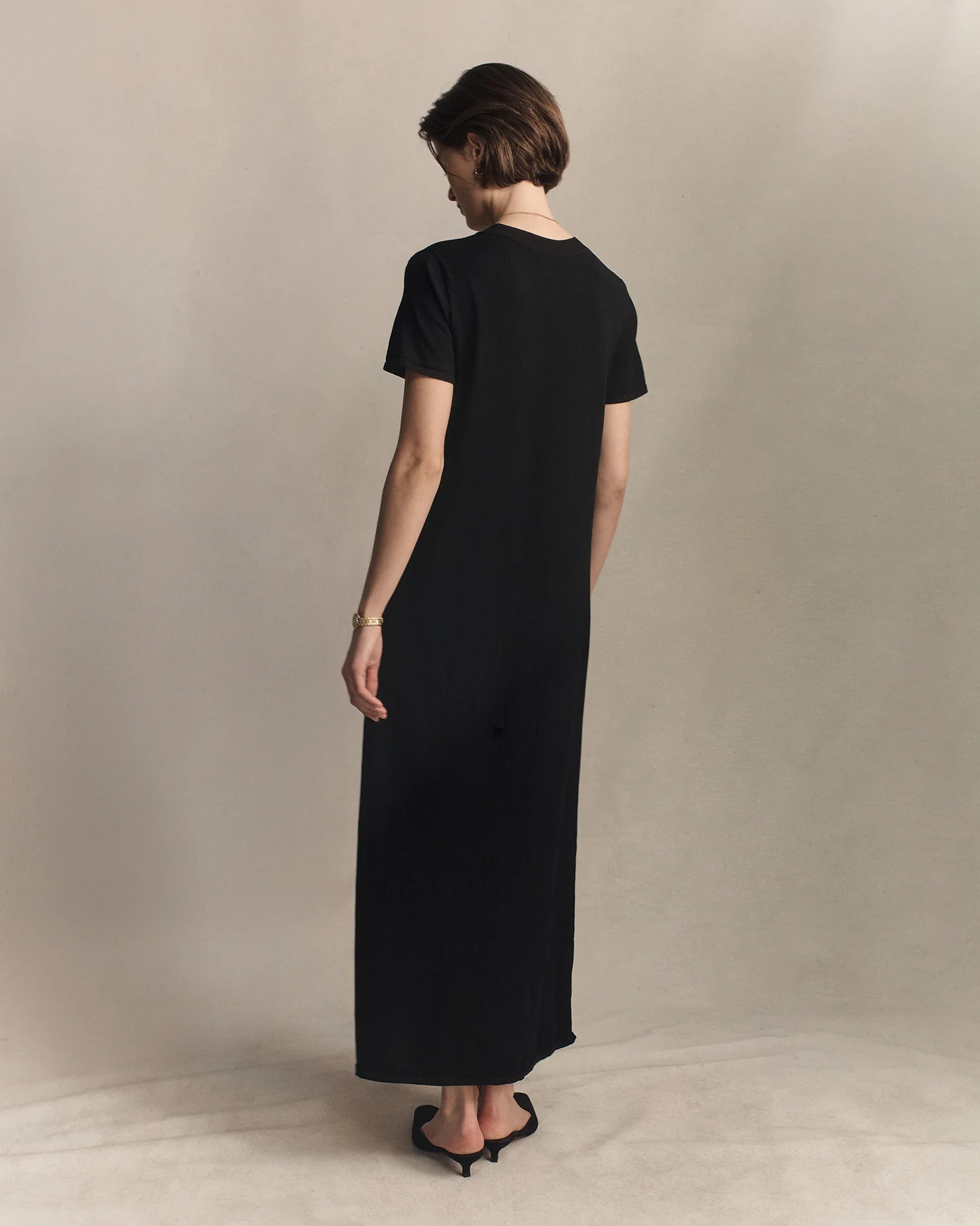 Crepe Knit Tee Dress - Black - Image 3