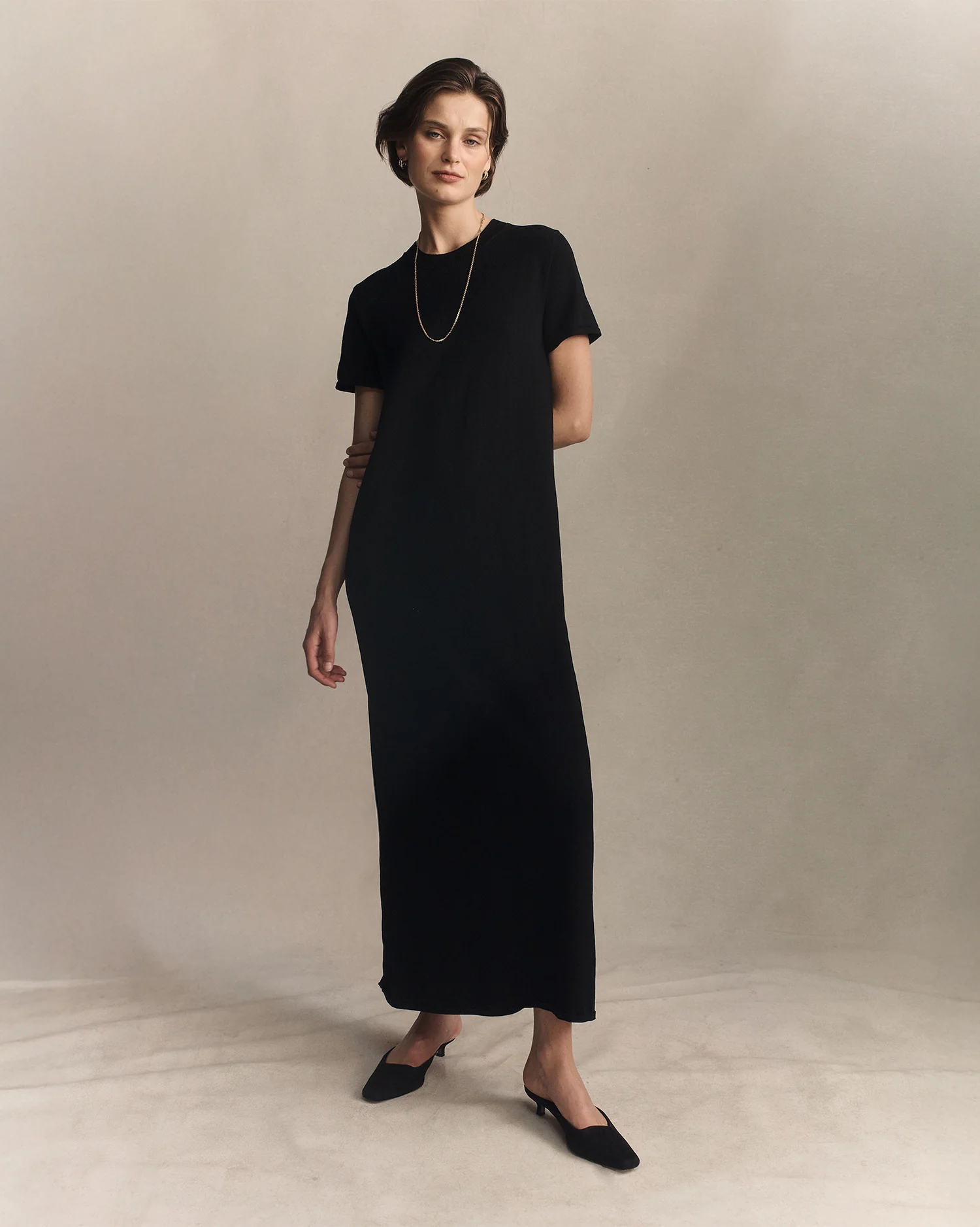 Crepe Knit Tee Dress - Black - Image 4
