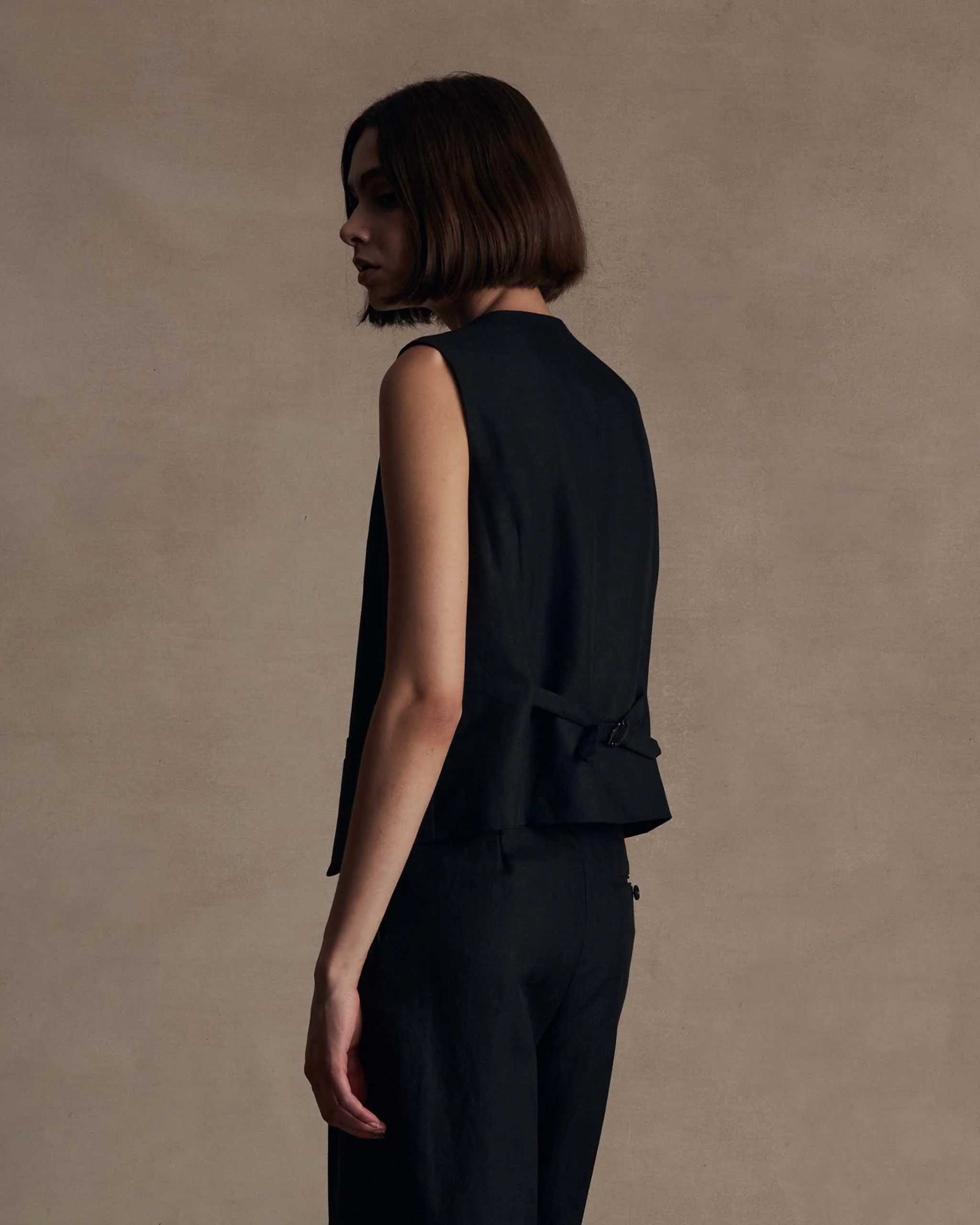 Black Herringbone Waistcoat - Image 4