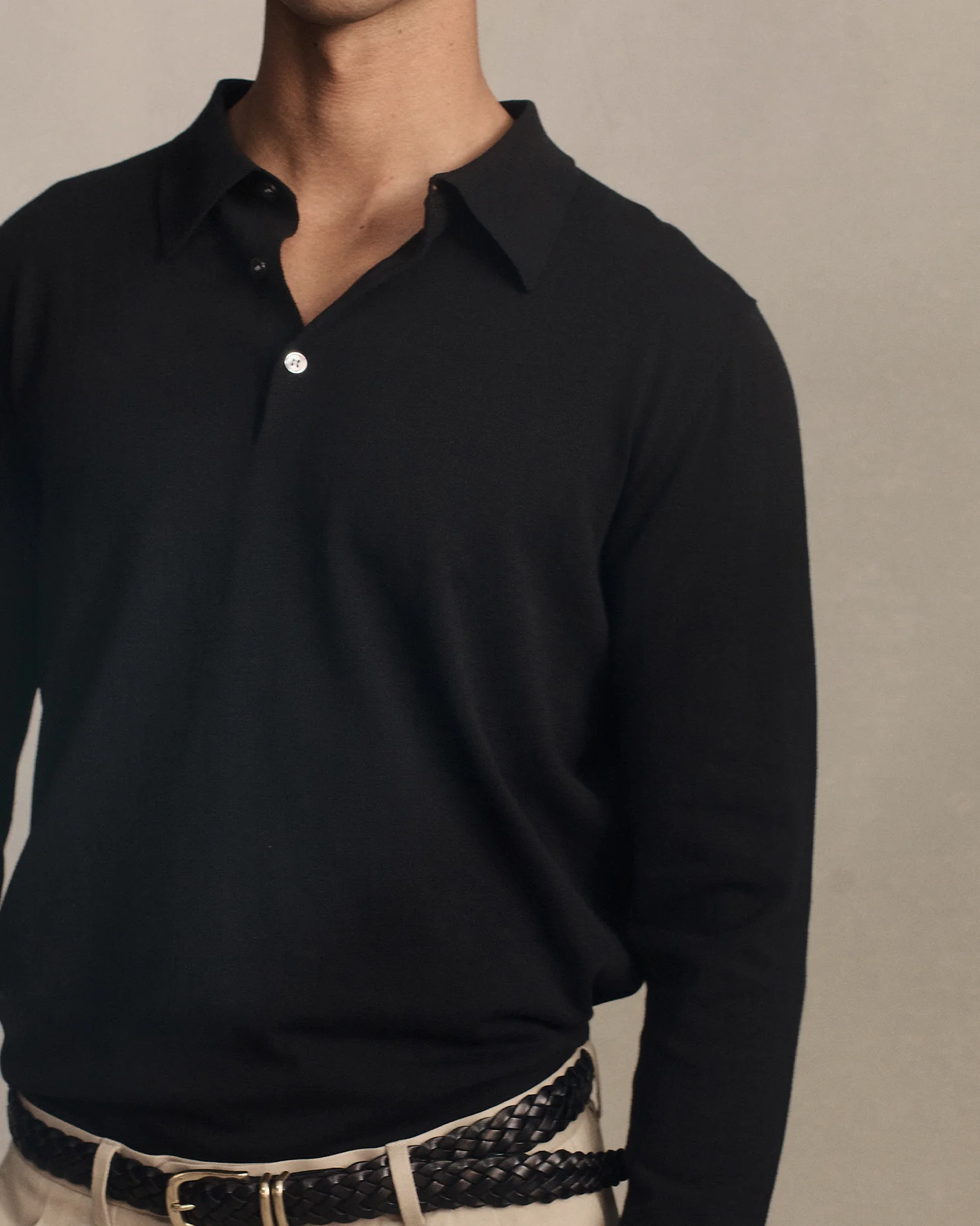 Ice Cotton Long Sleeve Polo - Black - Image 3