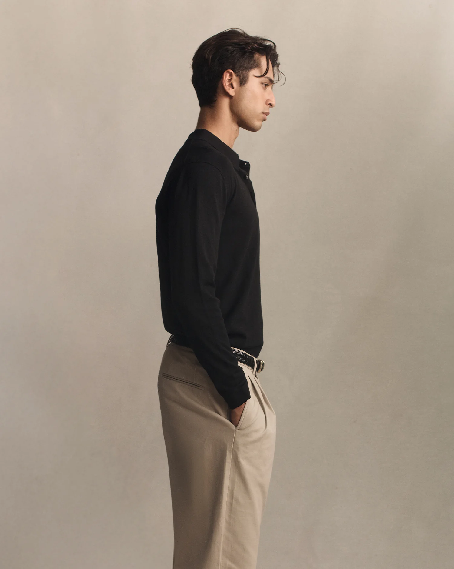 Ice Cotton Long Sleeve Polo - Black - Image 5
