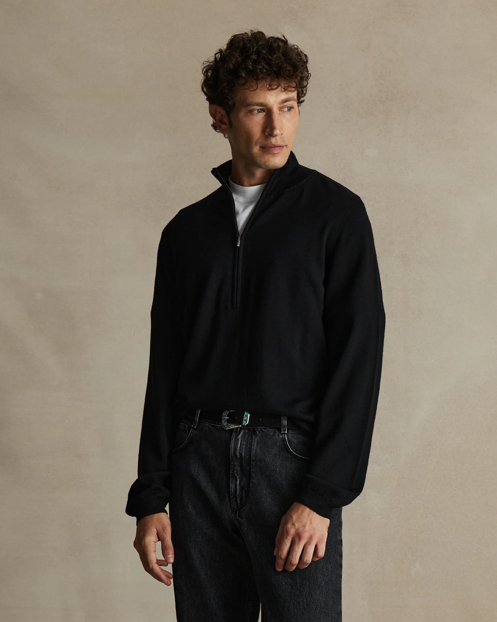Merino Quarter Zip - Black - Image 7