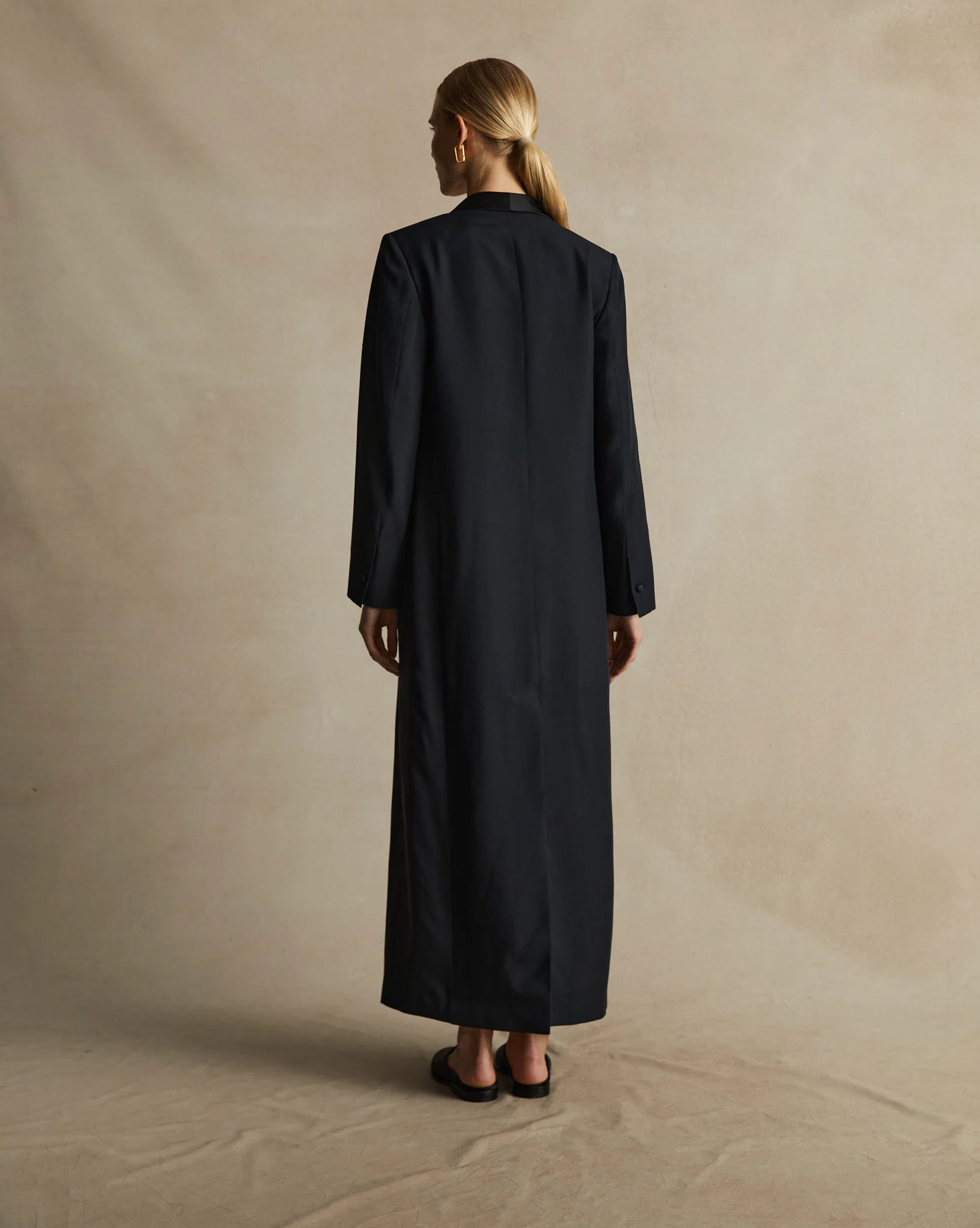 Black Silk Tuxedo Coat Dress - Image 3