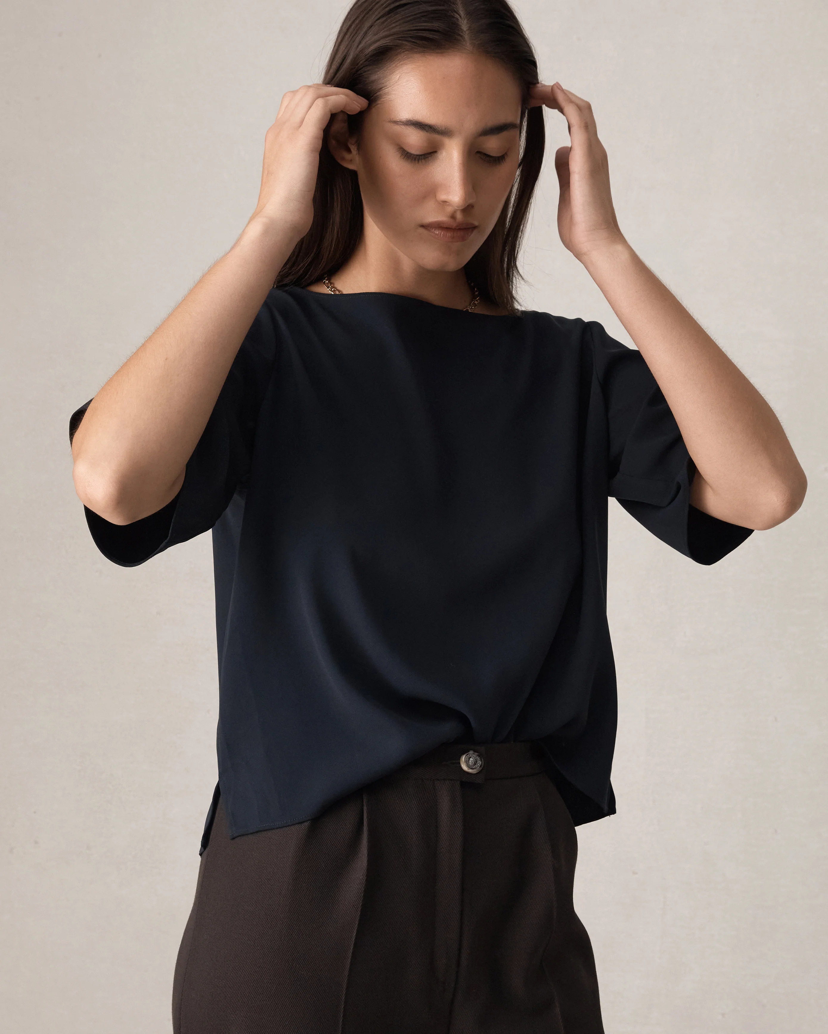 Boat Neck Top - Navy - Image 7