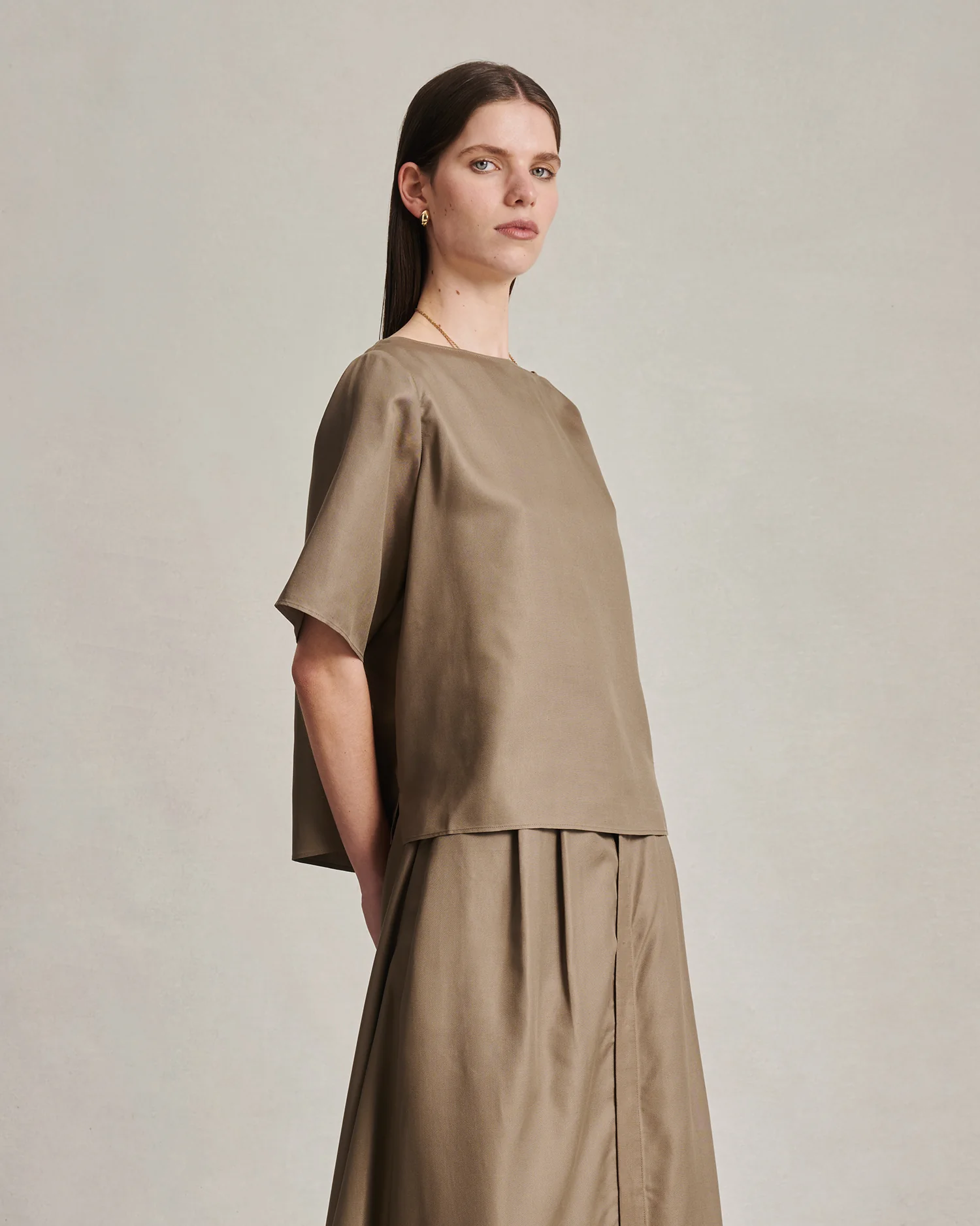 Boat Neck Top - Taupe Dupioni - Image 3