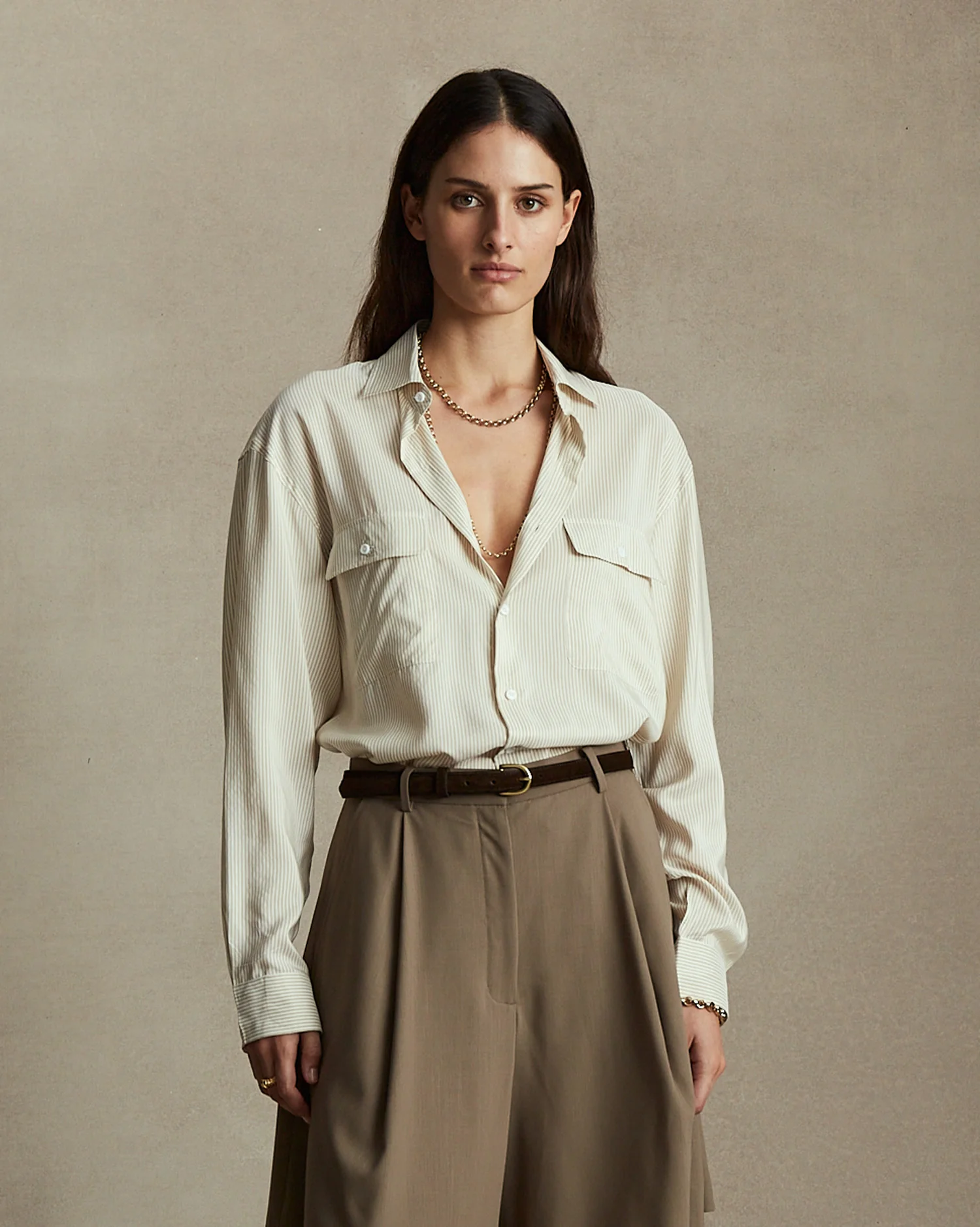 Camilla Shirt - Beige Stripe Silk