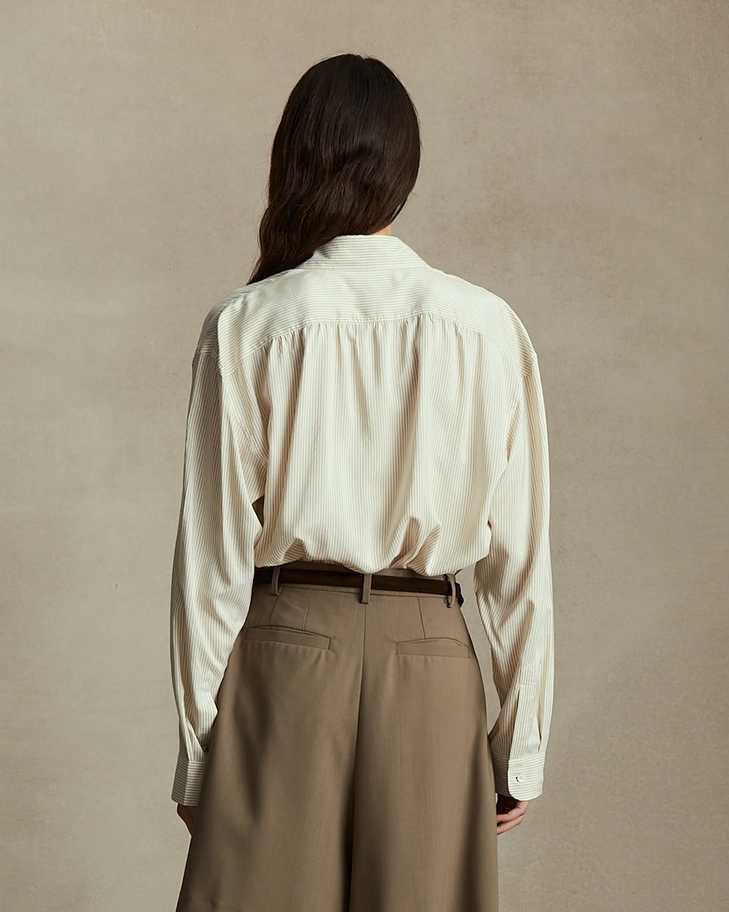 Camilla Shirt - Beige Stripe Silk - Image 4