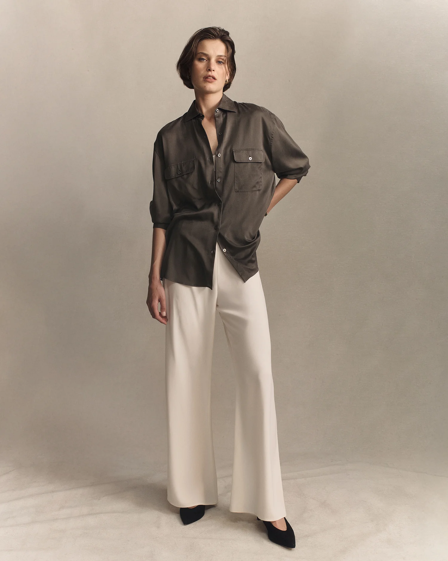 Camilla Shirt - Olive Silk - Image 3