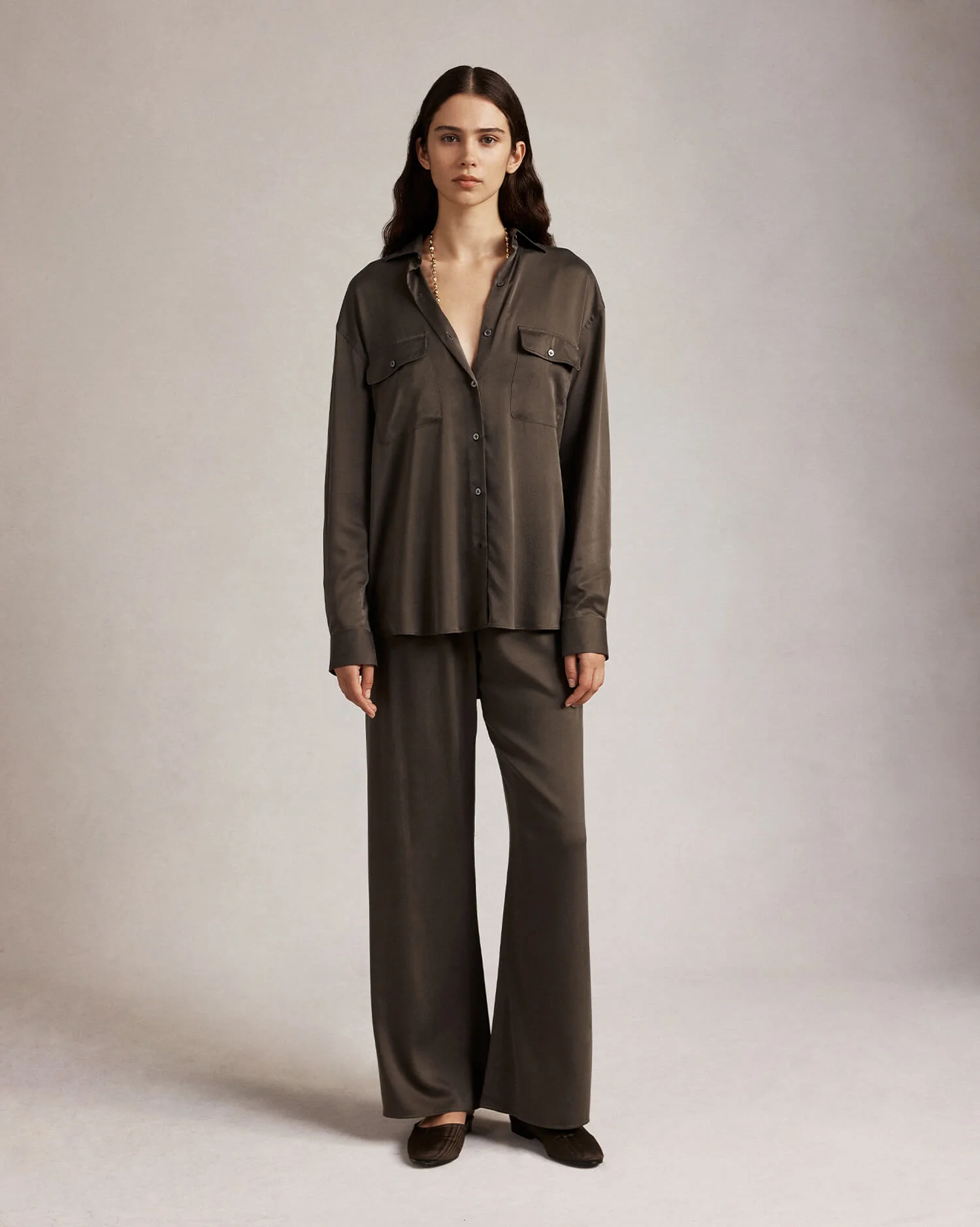 Camilla Shirt - Olive Silk - Image 4