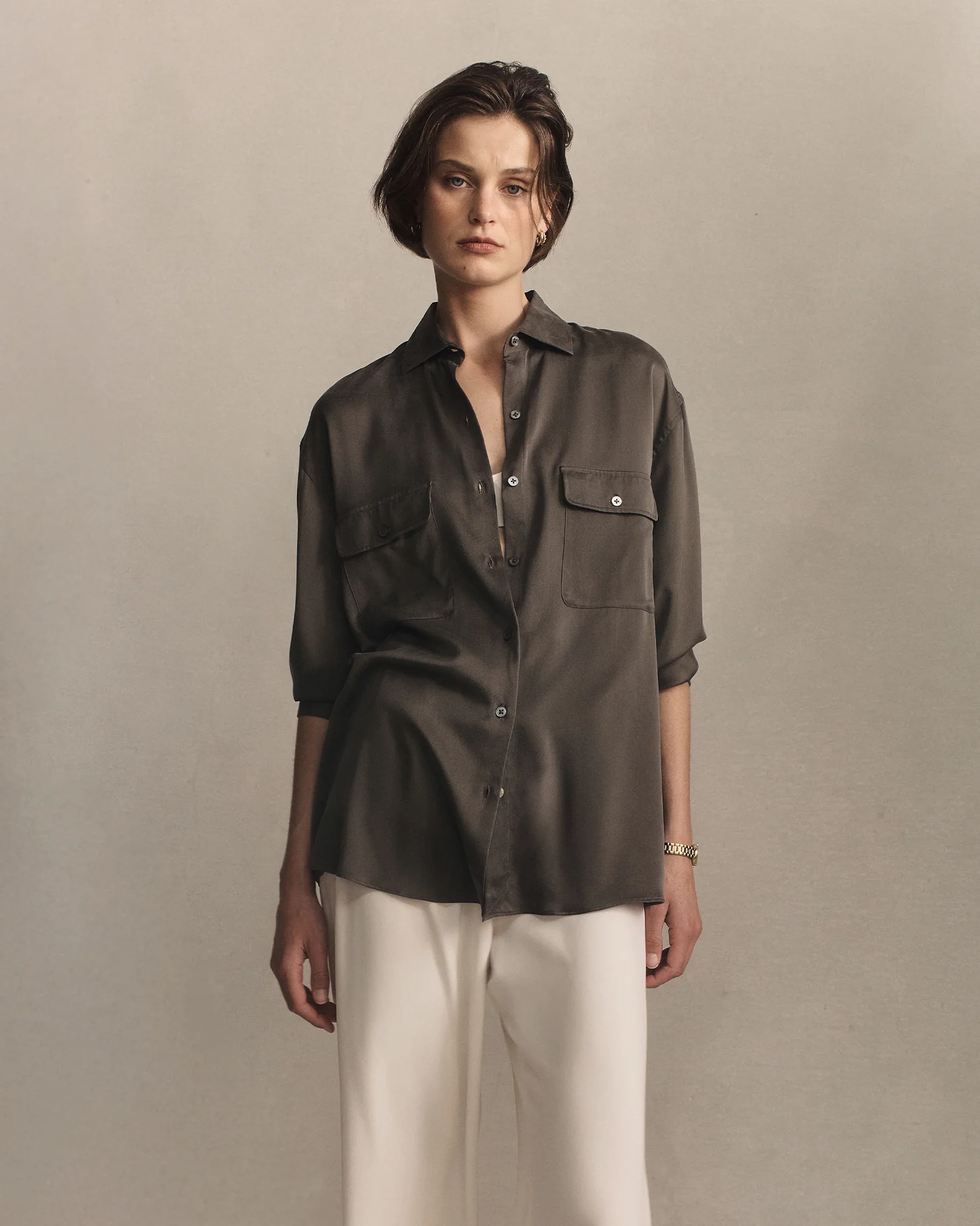 Camilla Shirt - Olive Silk - Image 5