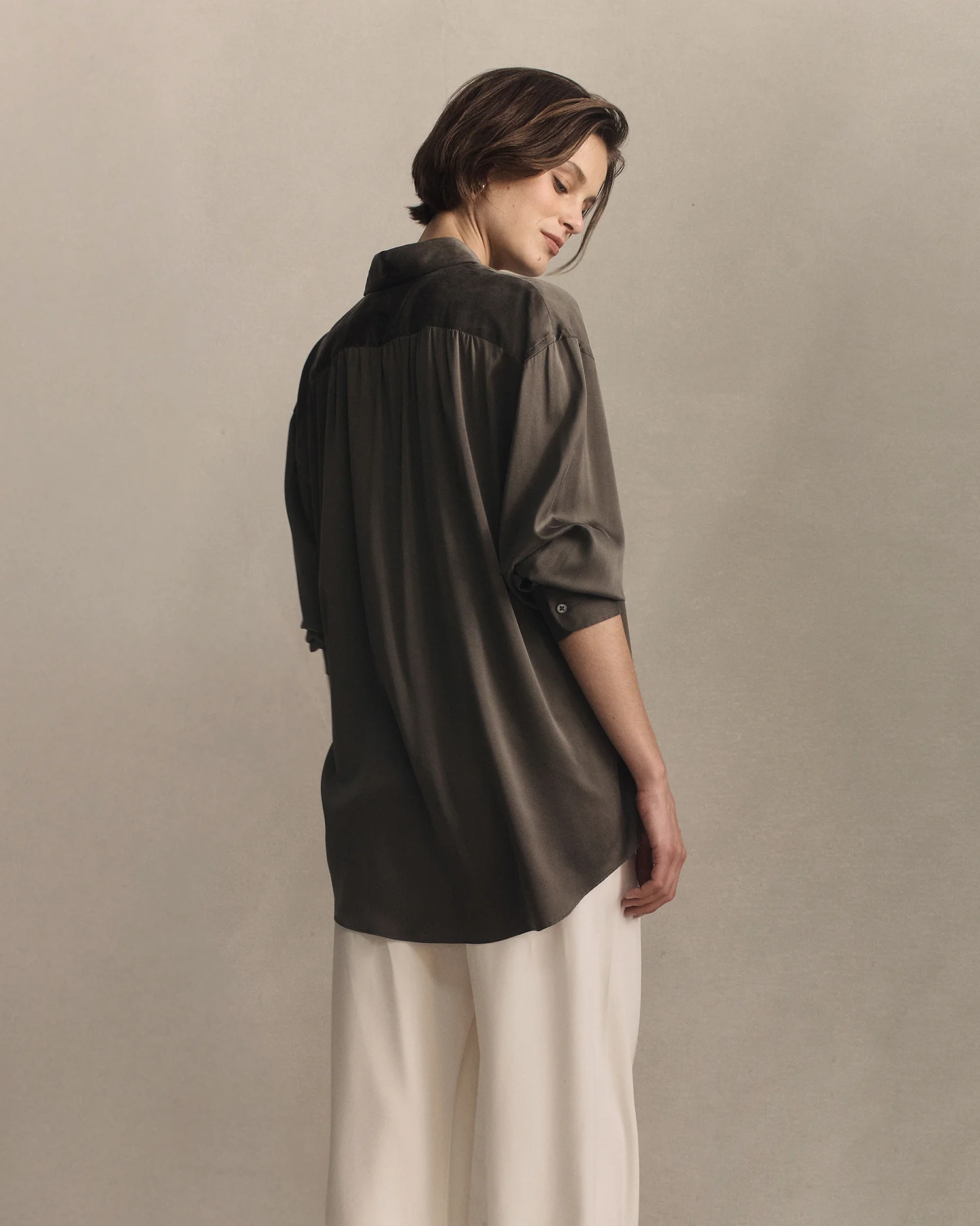 Camilla Shirt - Olive Silk - Image 6
