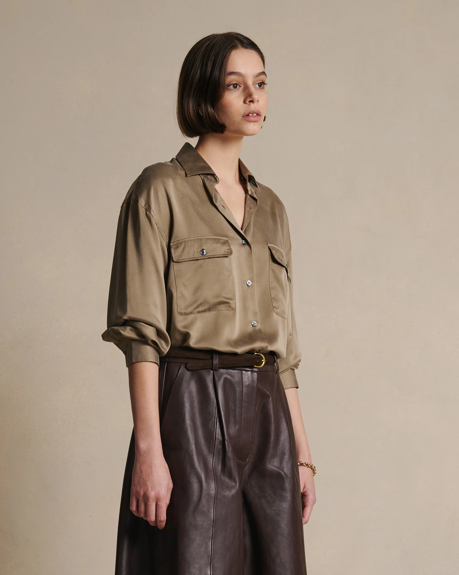 Camilla Shirt - Taupe Silk - Image 3
