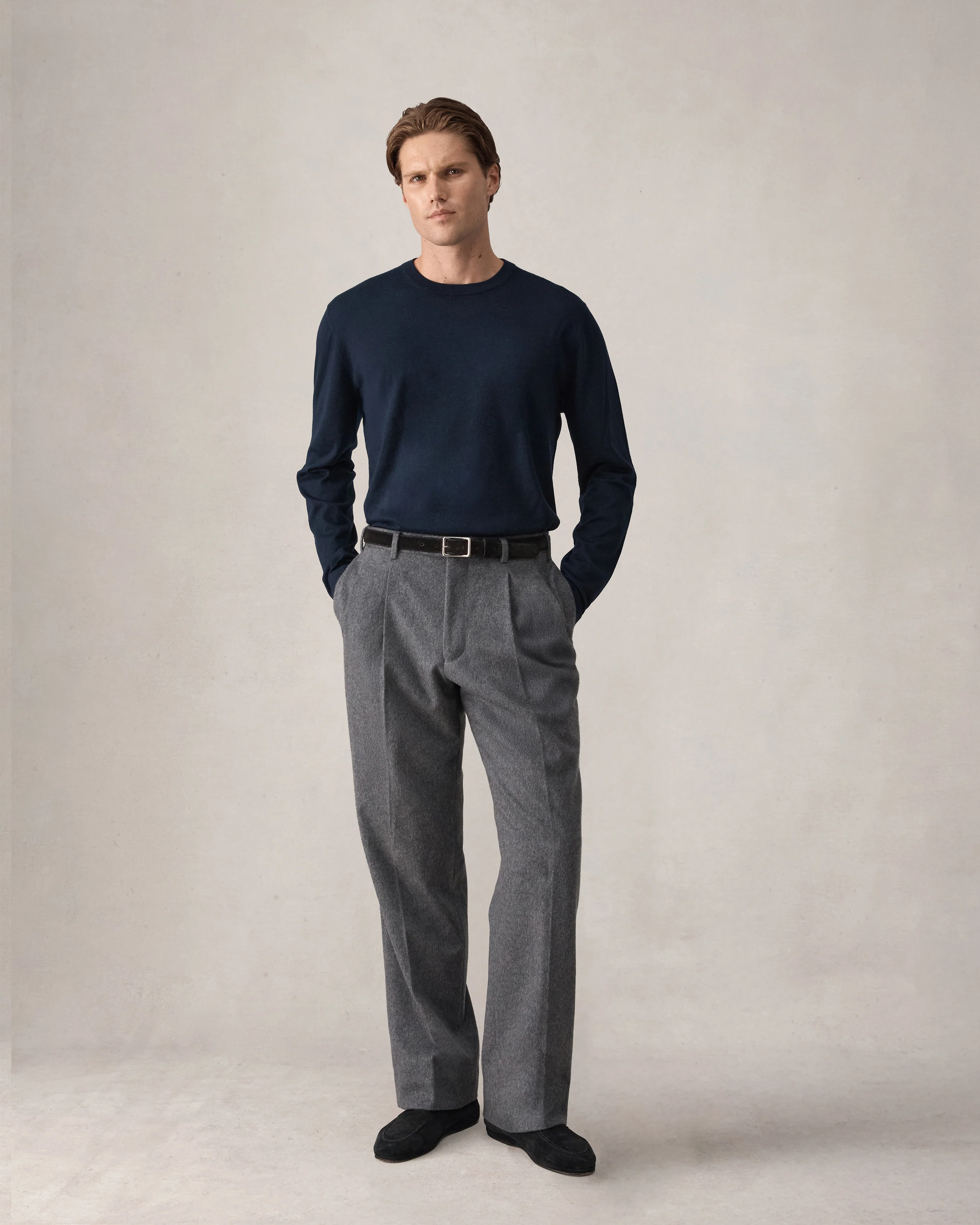 Cashmere Silk Superfine Crew Neck - Navy - Image 4