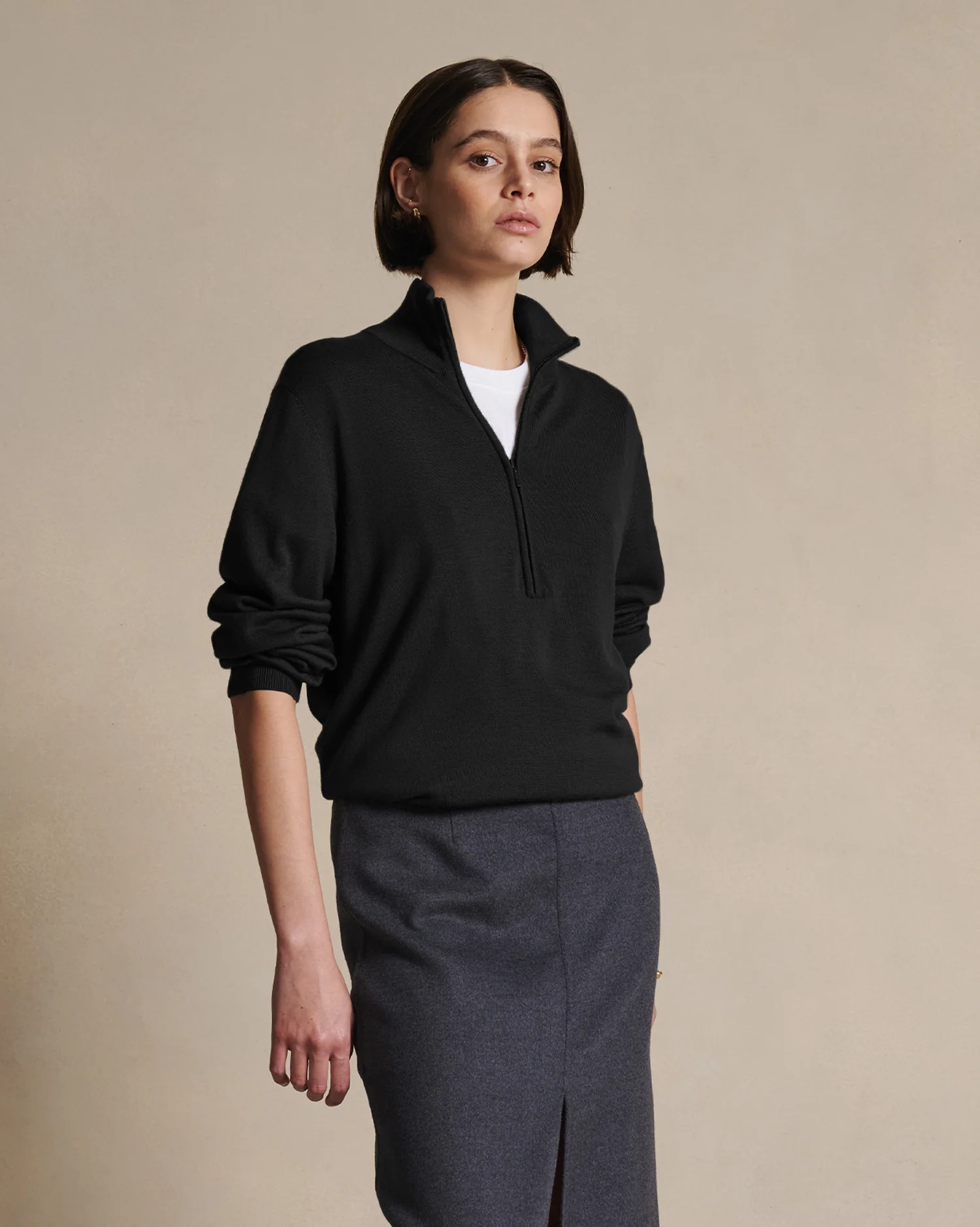 Cass Merino Quarter Zip - Black - Image 3