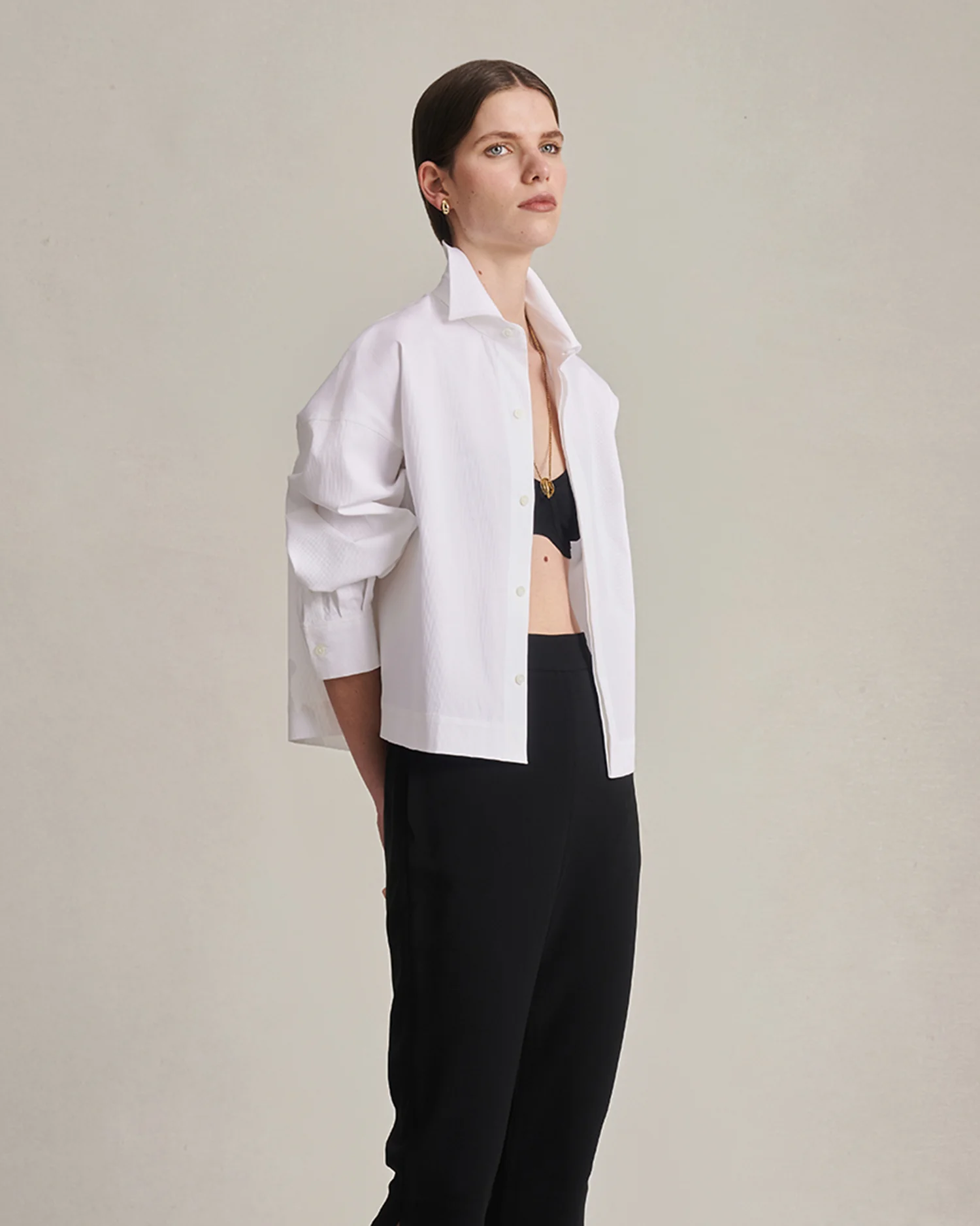 Christy Cropped Shirt - White Rib - Image 4