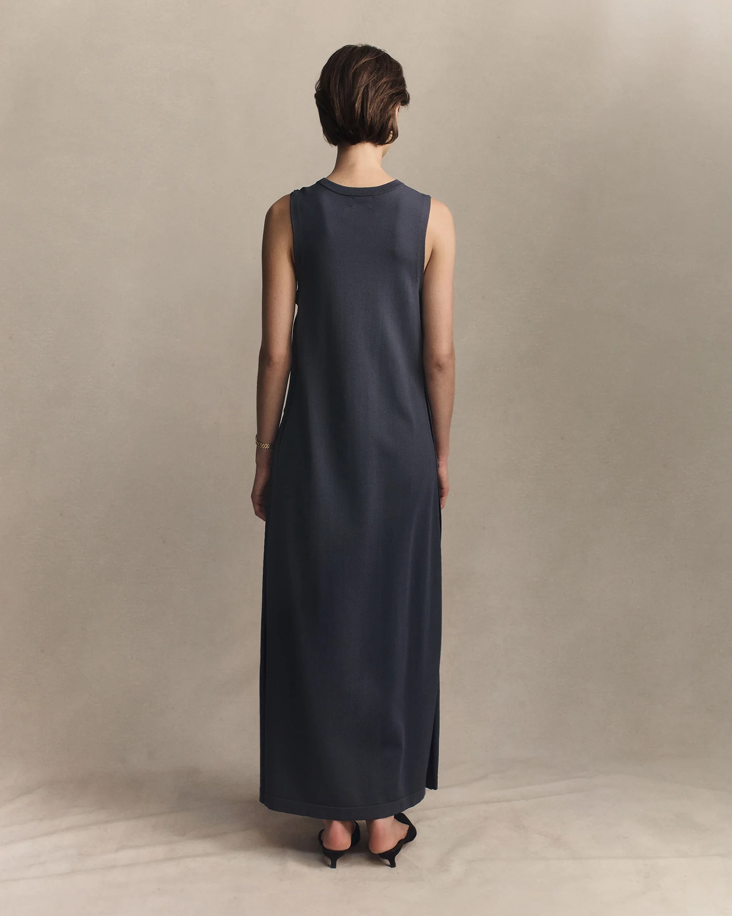 Crepe Knit Button Dress - Oily Blue - Image 6