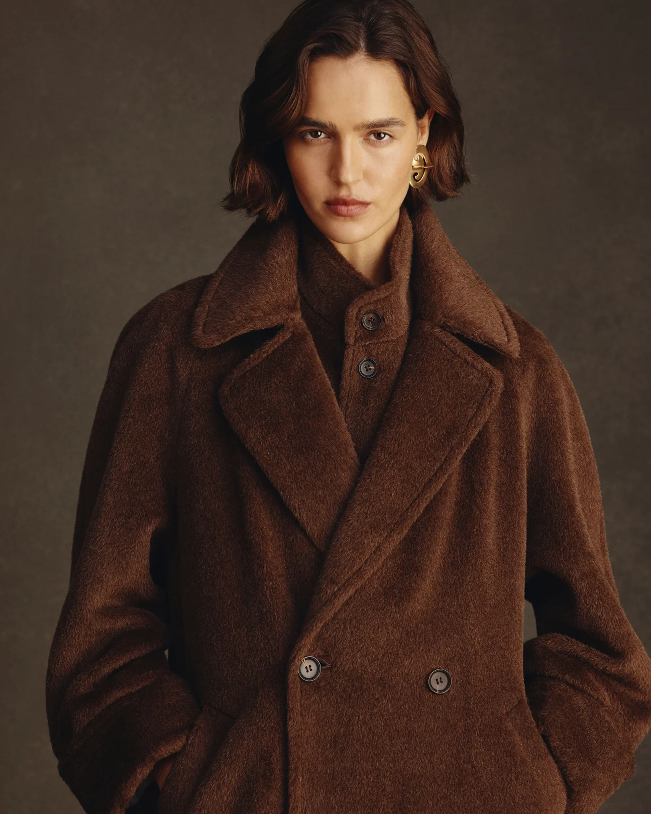 Double Breasted Raglan Overcoat - Brown - Image 9
