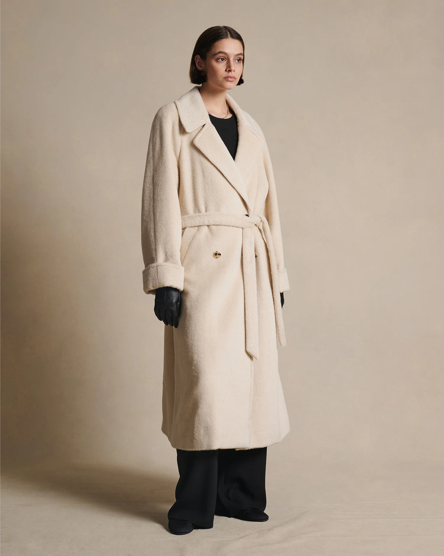 Double Breasted Raglan Overcoat - Gesso Cream - Image 3