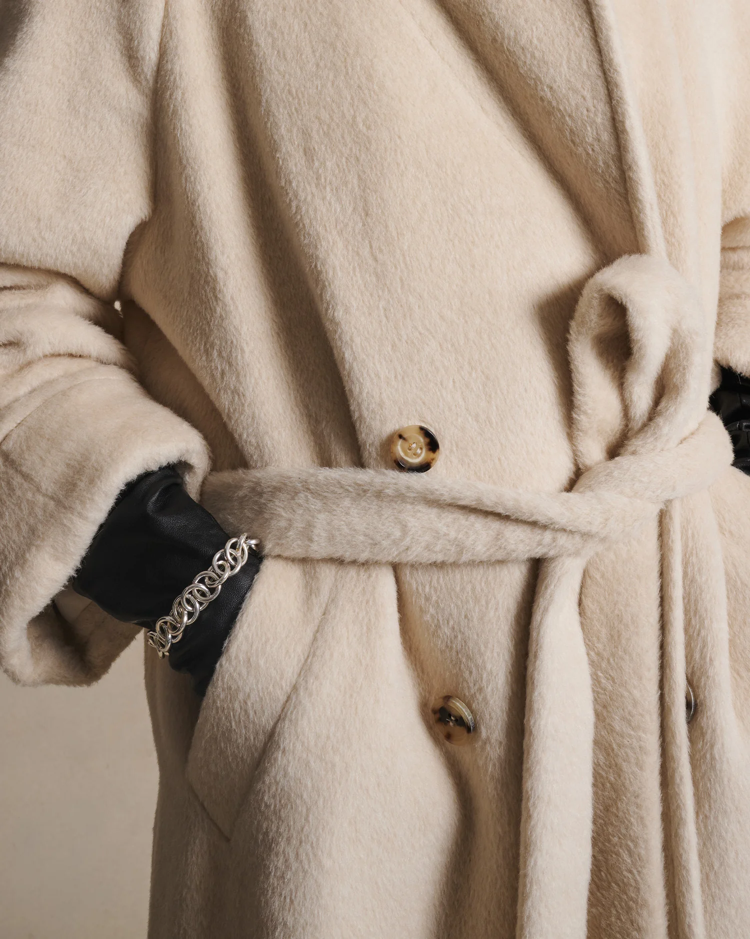 Double Breasted Raglan Overcoat - Gesso Cream - Image 5