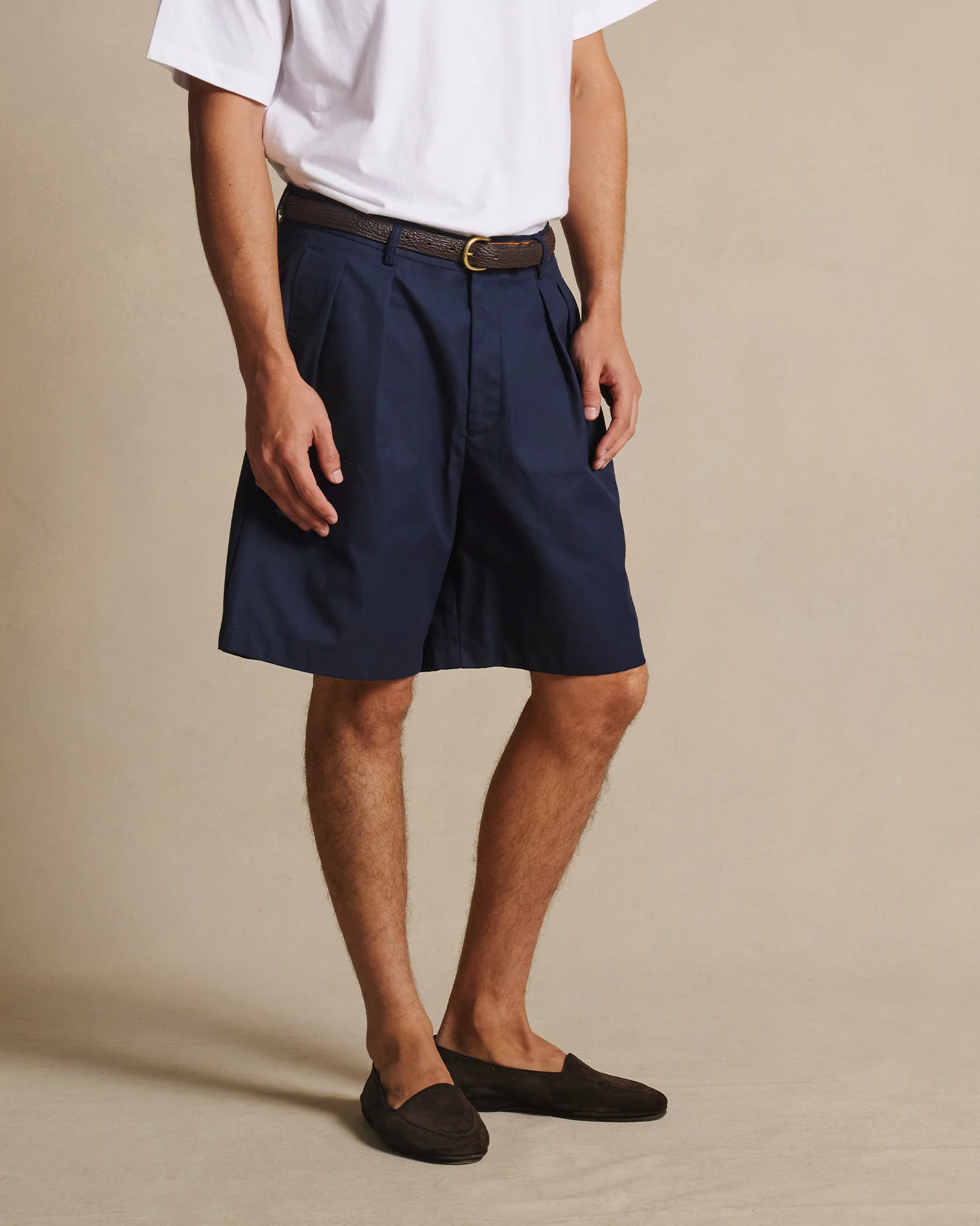 Double Pleated Chino Shorts - Navy - Image 3