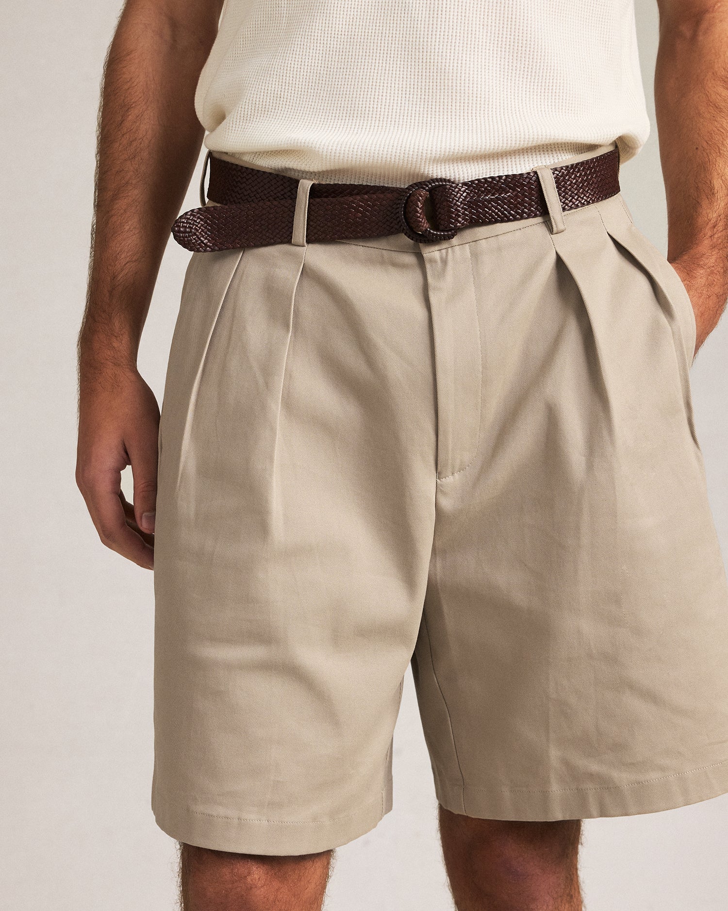 Double Pleated Chino Shorts - Oatmeal - Image 3