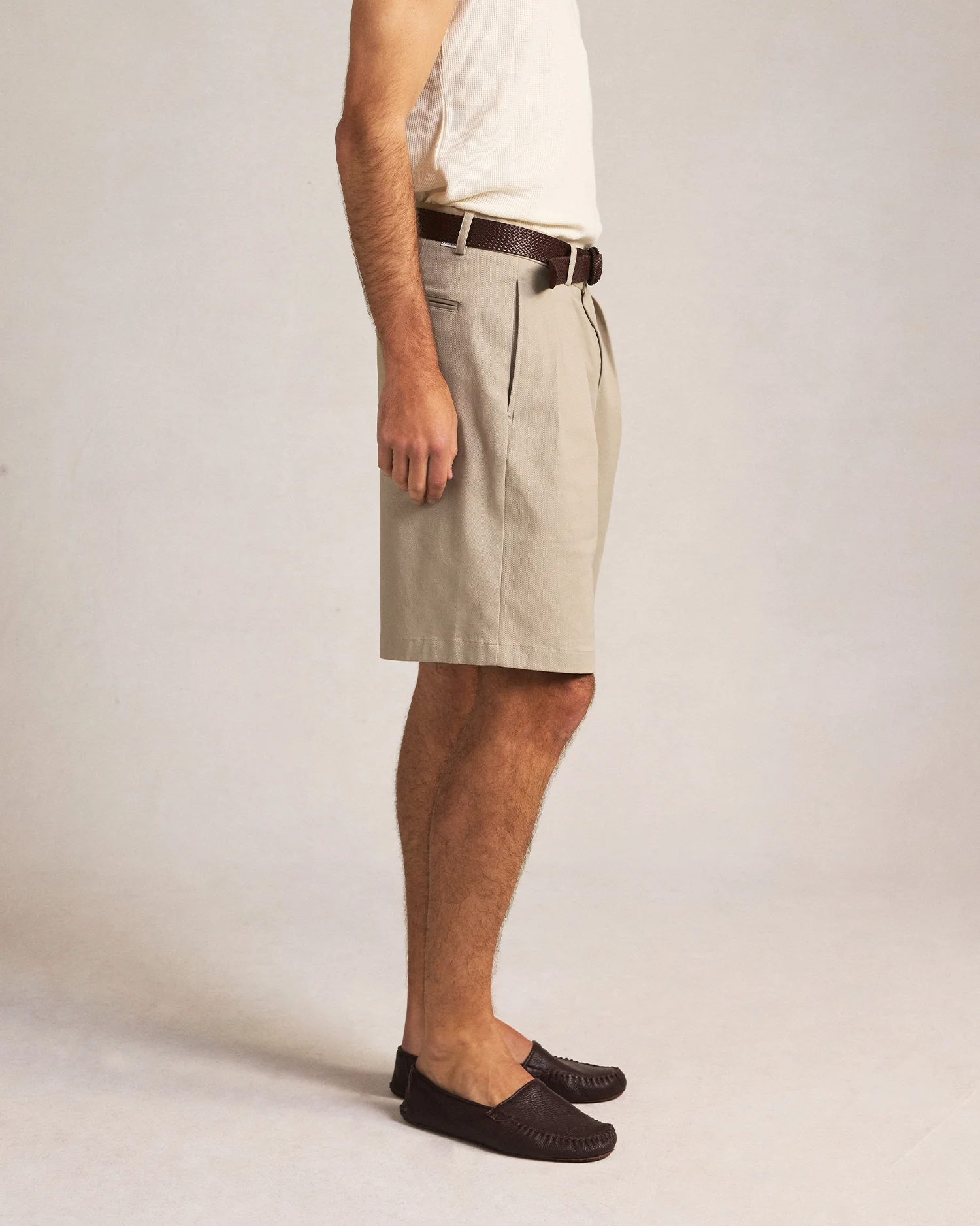 Double Pleated Chino Shorts - Oatmeal - Image 4