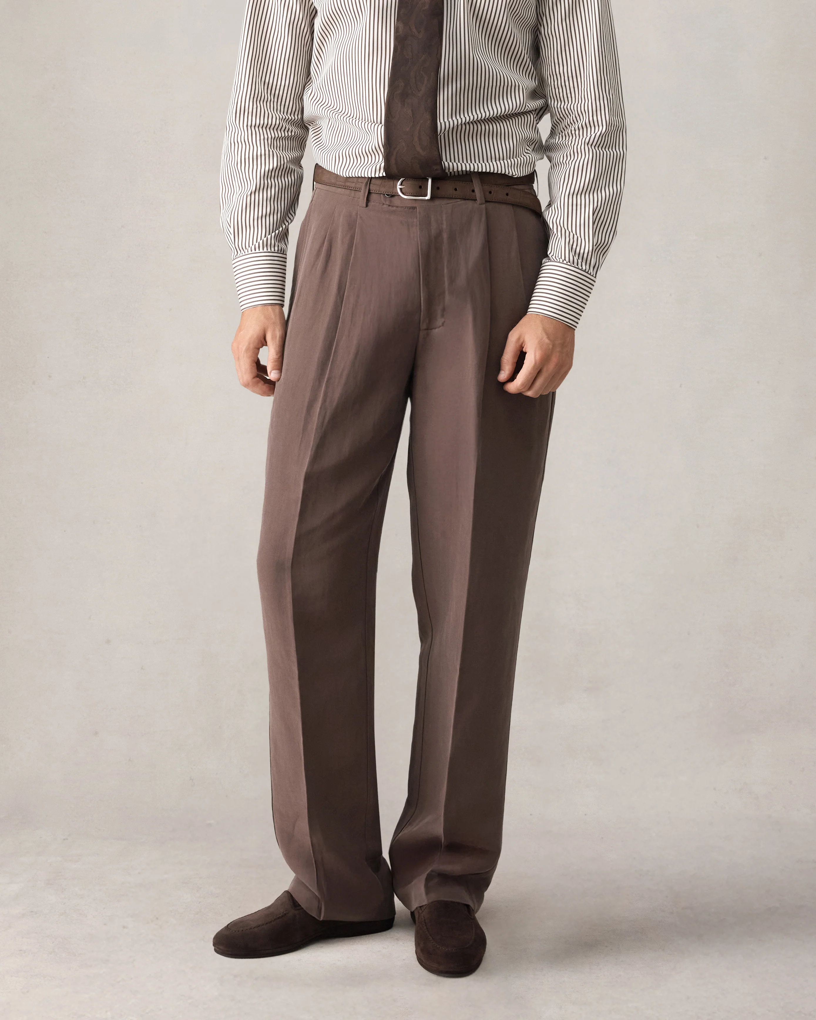 Double Pleated Trouser - Chocolate Silk Linen - Image 4