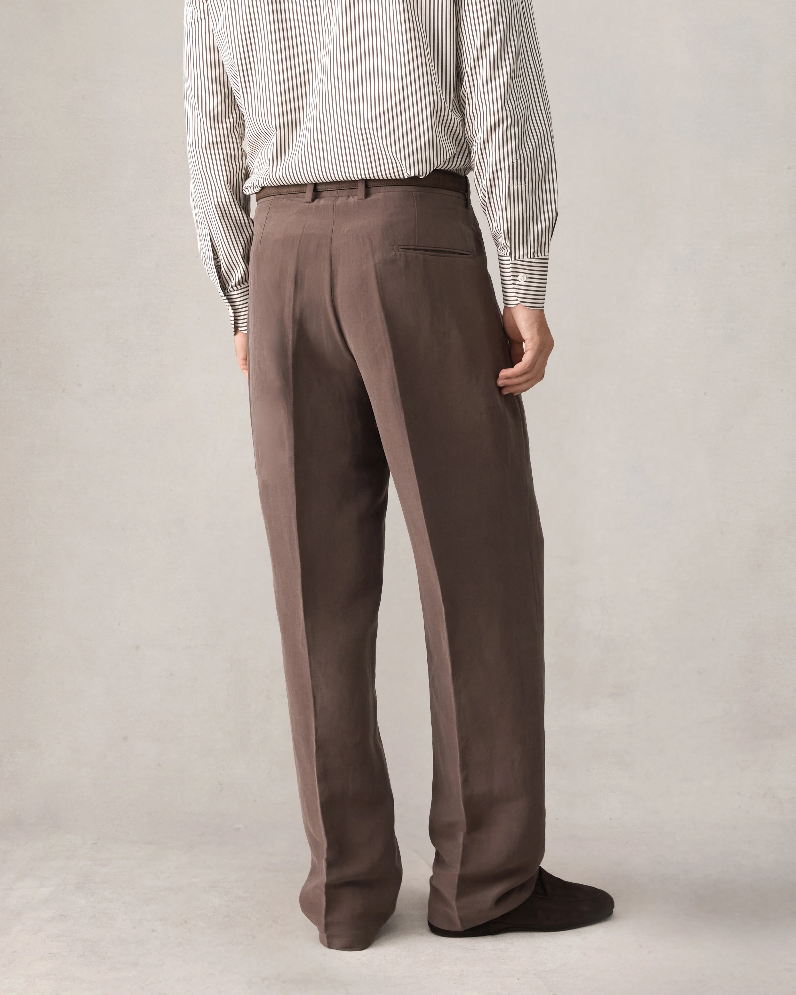 Double Pleated Trouser - Chocolate Silk Linen - Image 6