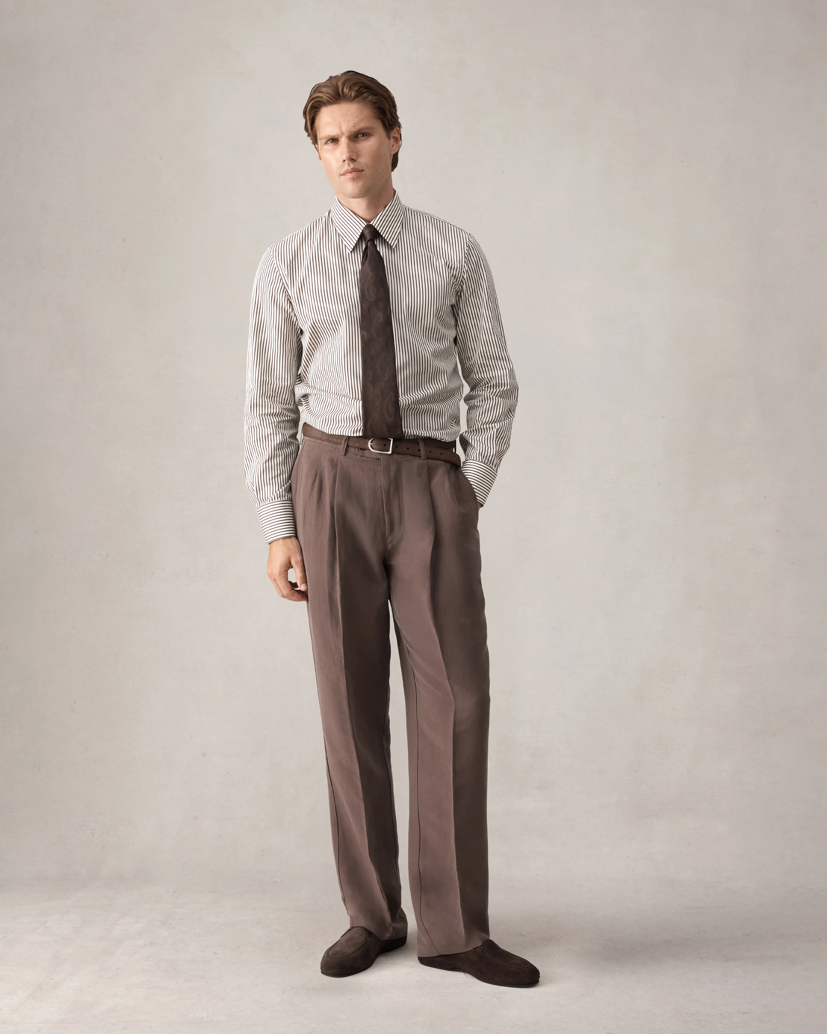 Double Pleated Trouser - Chocolate Silk Linen - Image 7