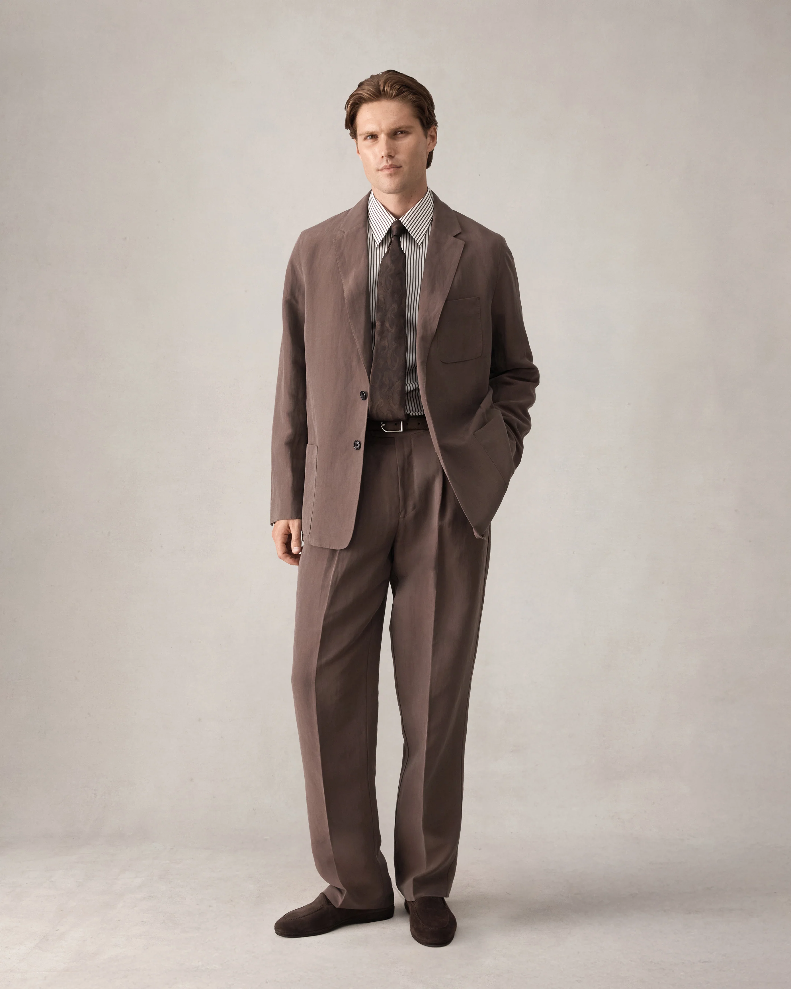 Double Pleated Trouser - Chocolate Silk Linen - Image 8