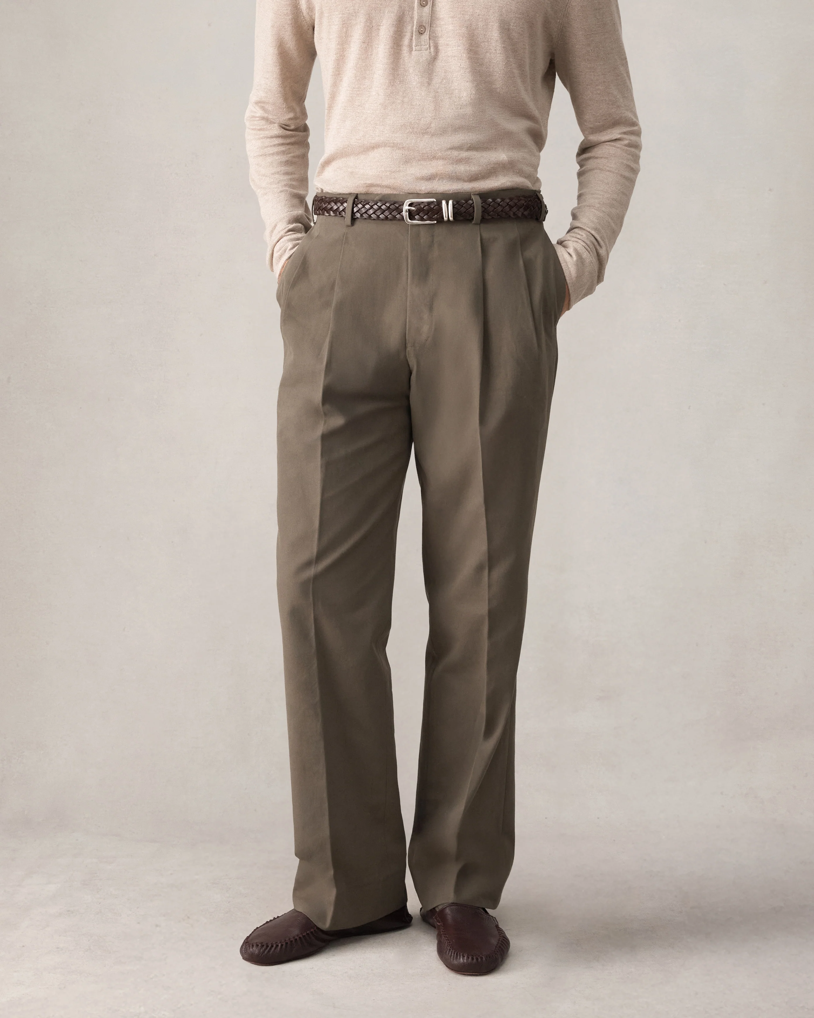 Double Pleated Trouser - Khaki Canvas - Image 4