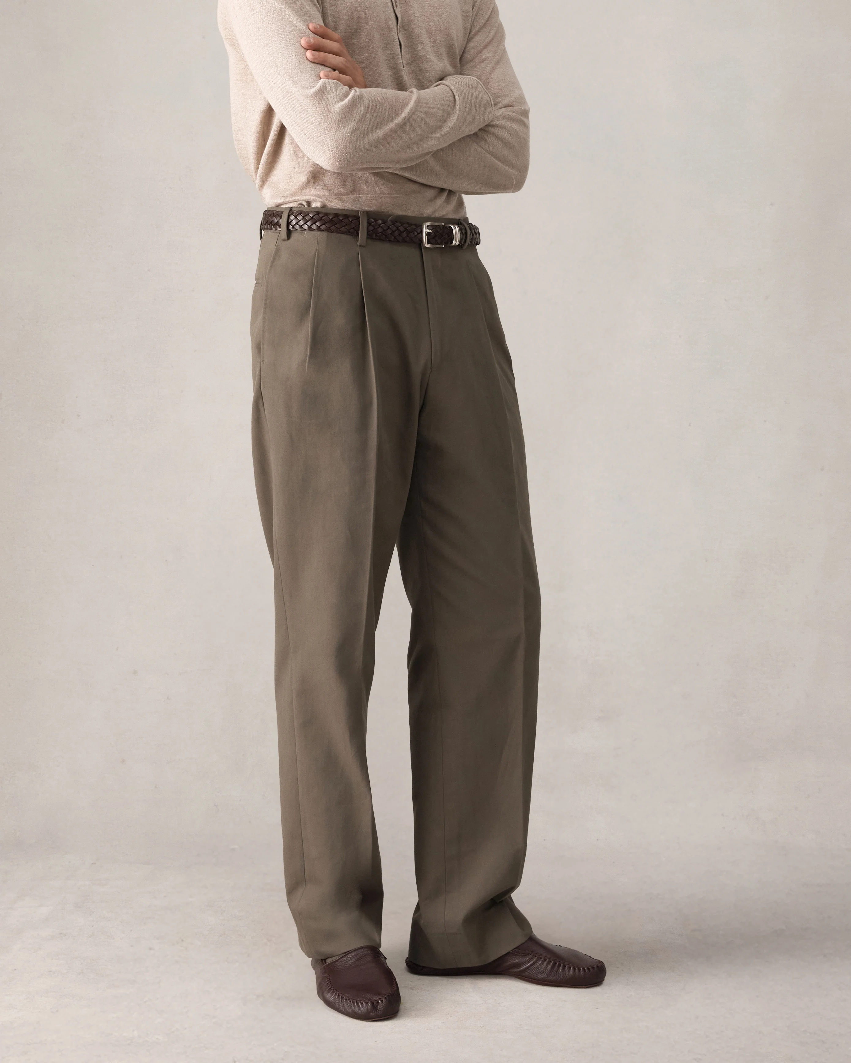 Double Pleated Trouser - Khaki Canvas - Image 6