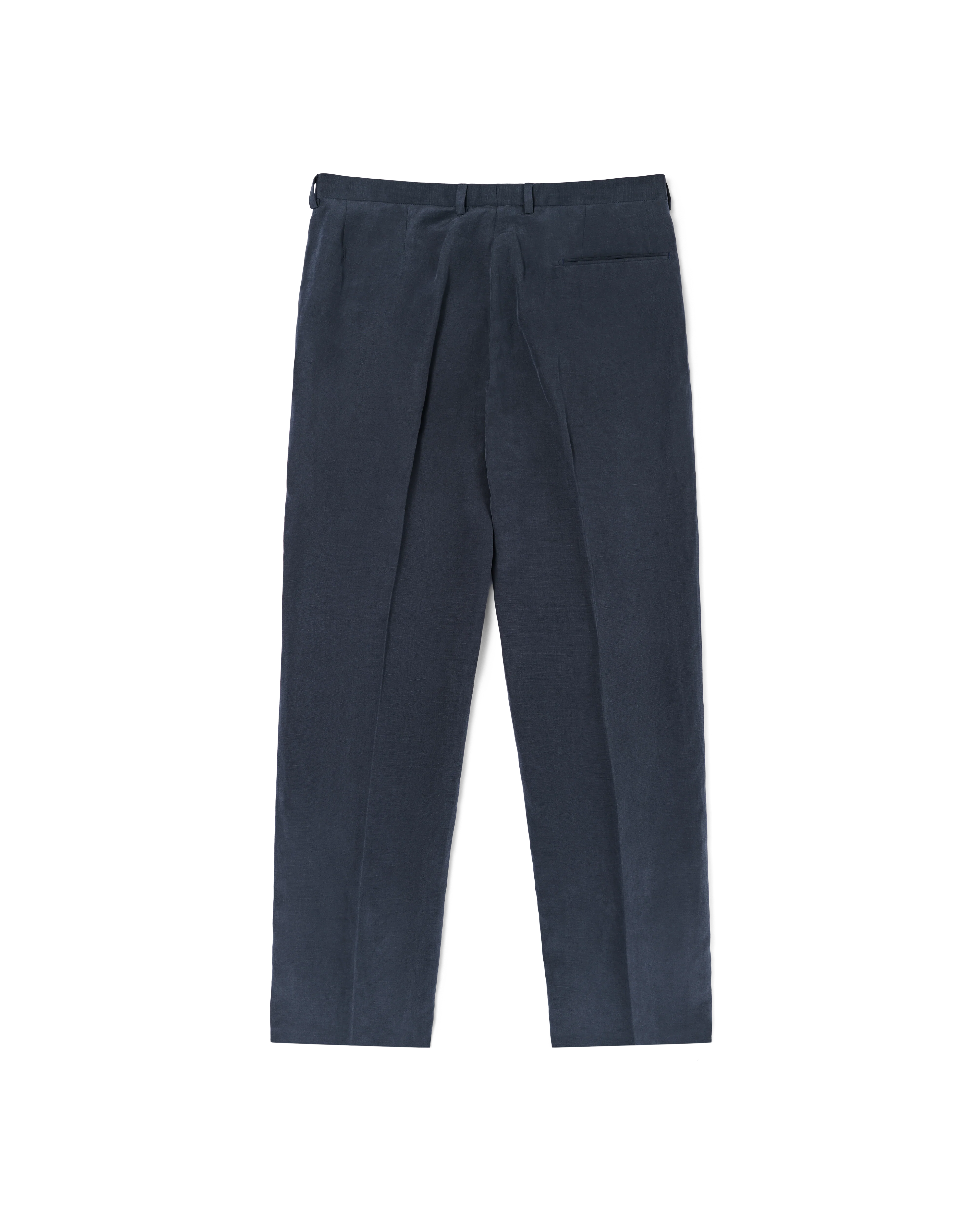 Double Pleated Trouser - Navy Silk Linen - Image 3