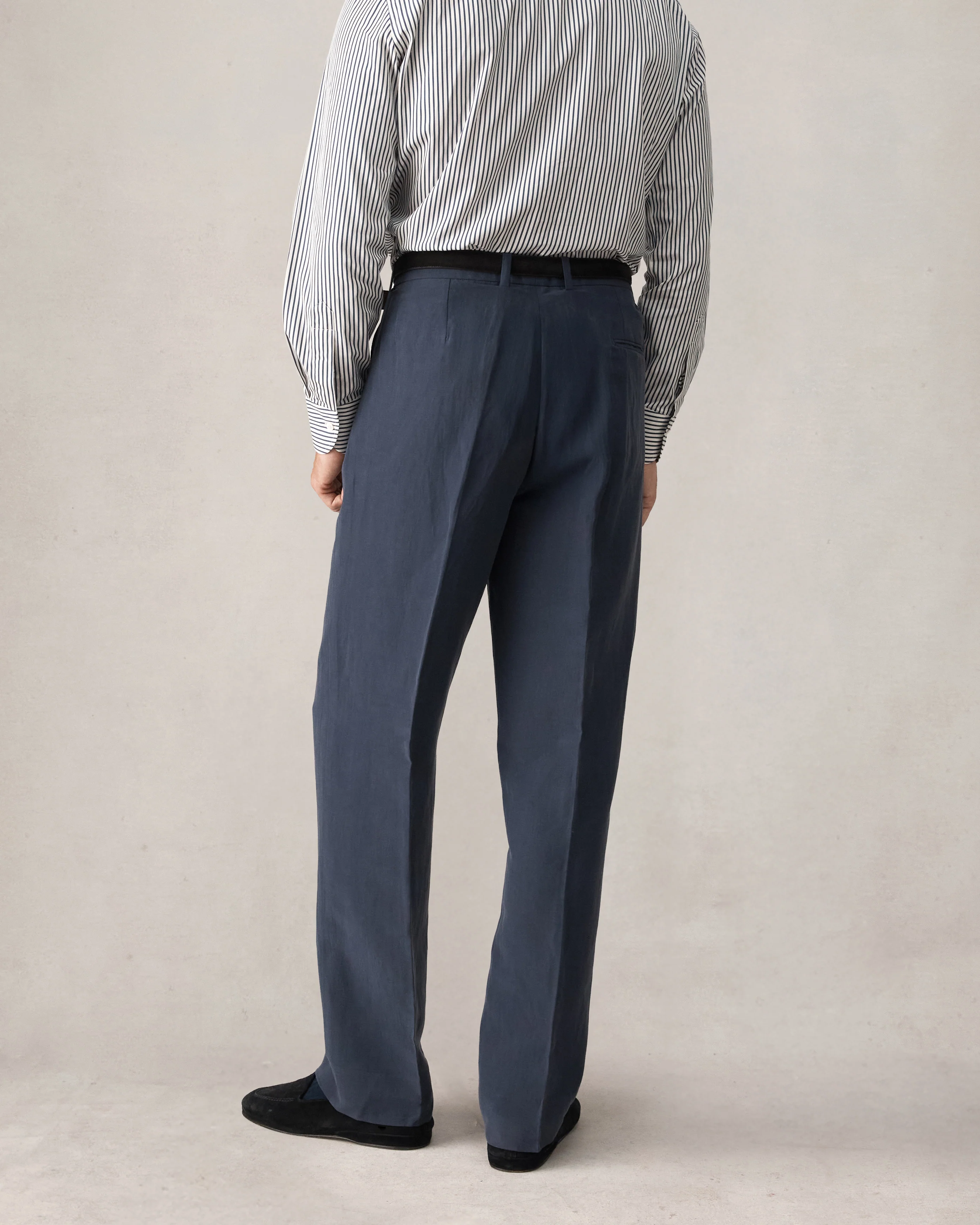 Double Pleated Trouser - Navy Silk Linen - Image 6