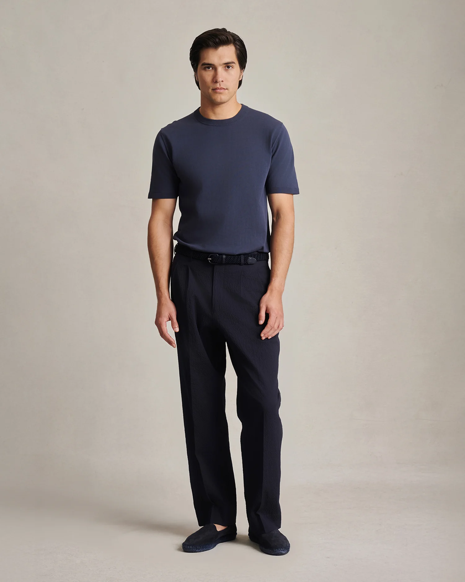 Double Pleated Trousers - Navy Seersucker - Image 4