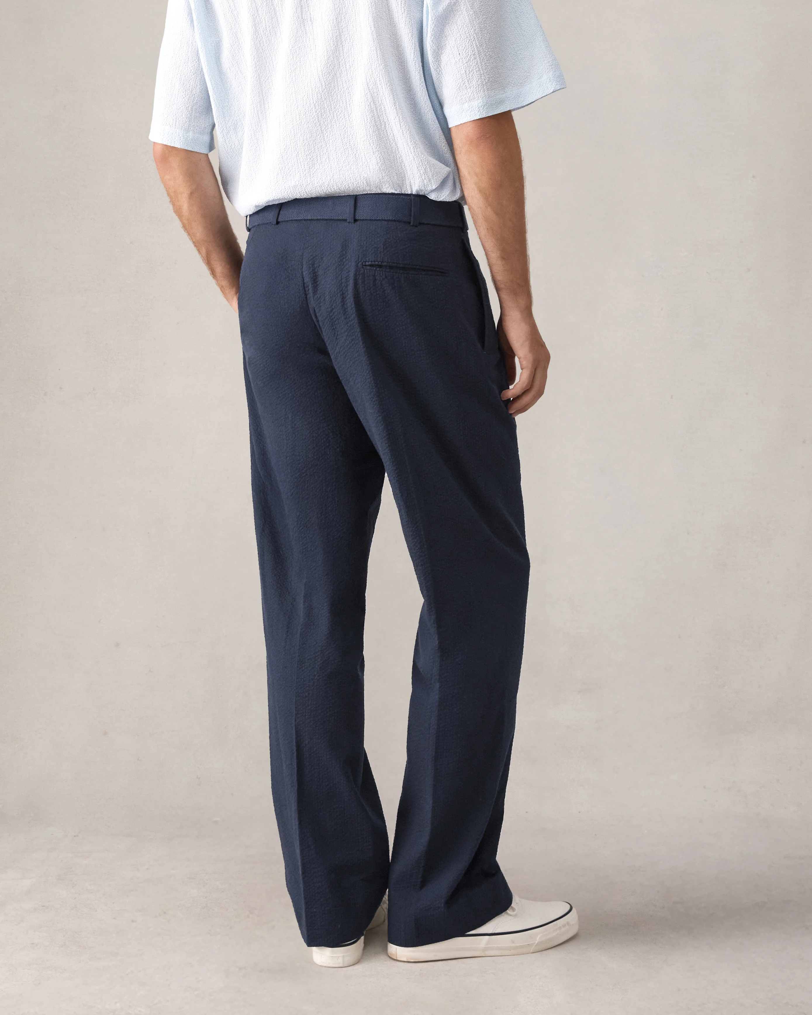 Double Pleated Trousers - Navy Seersucker - Image 7