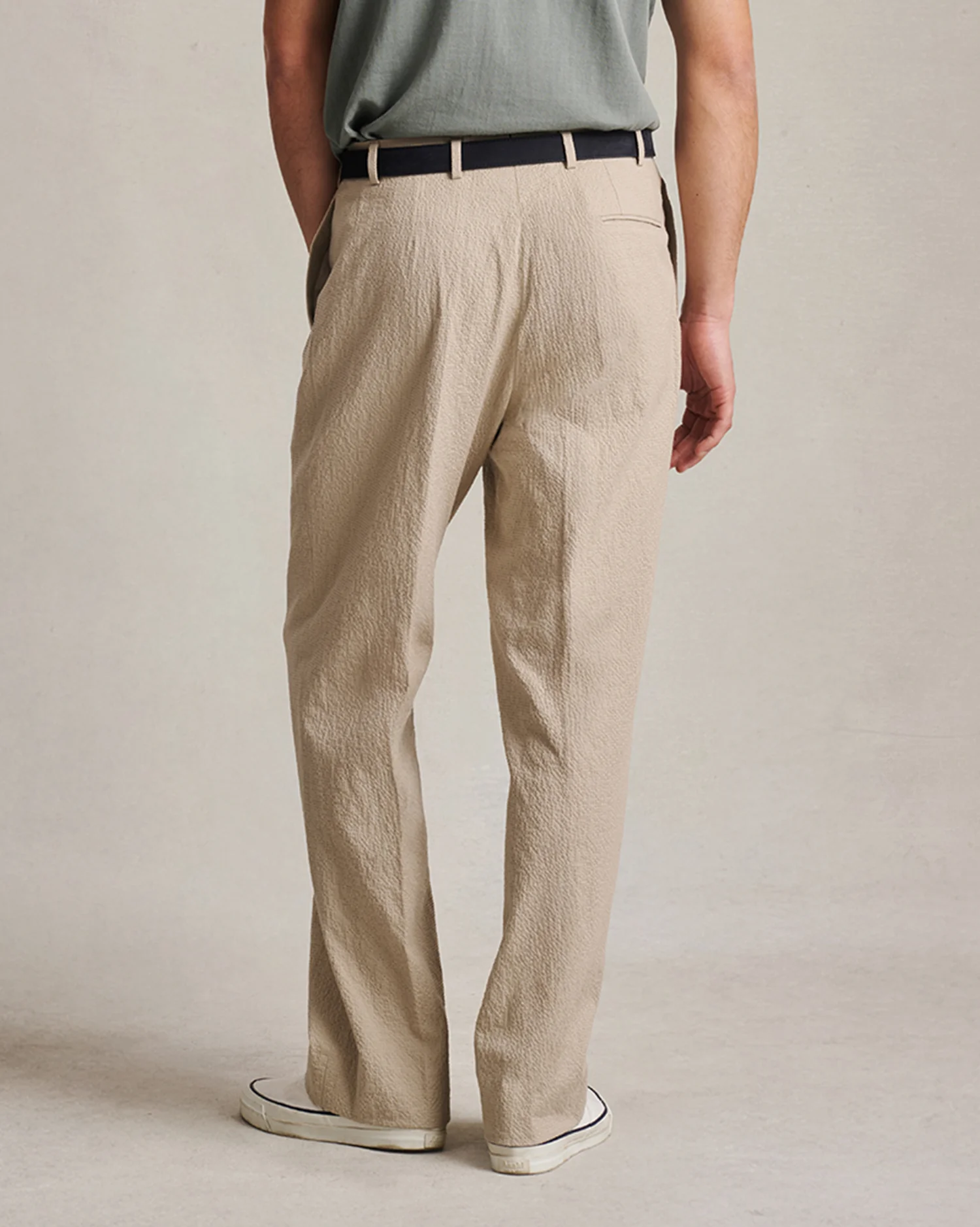 Double Pleated Trousers - Taupe Seersucker - Image 3