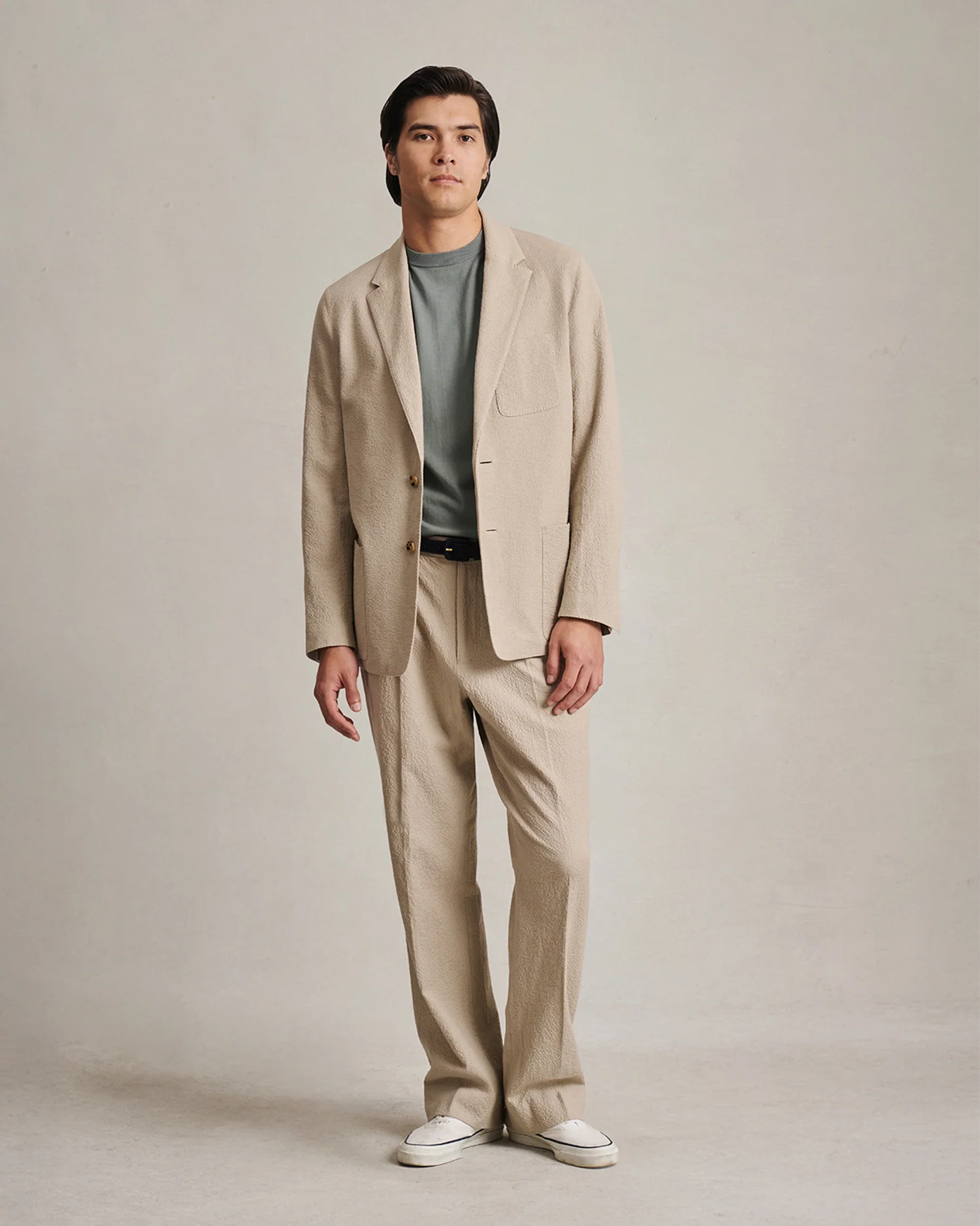 Double Pleated Trousers - Taupe Seersucker - Image 4
