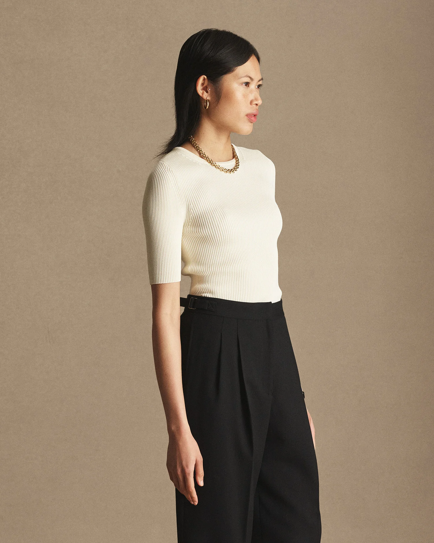 Georgia Rib Knit Tee - Off White - Image 3