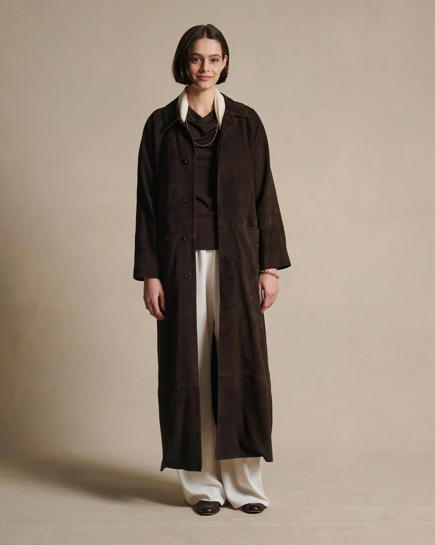 Isabella Suede Trench Coat - Bitter Chocolate