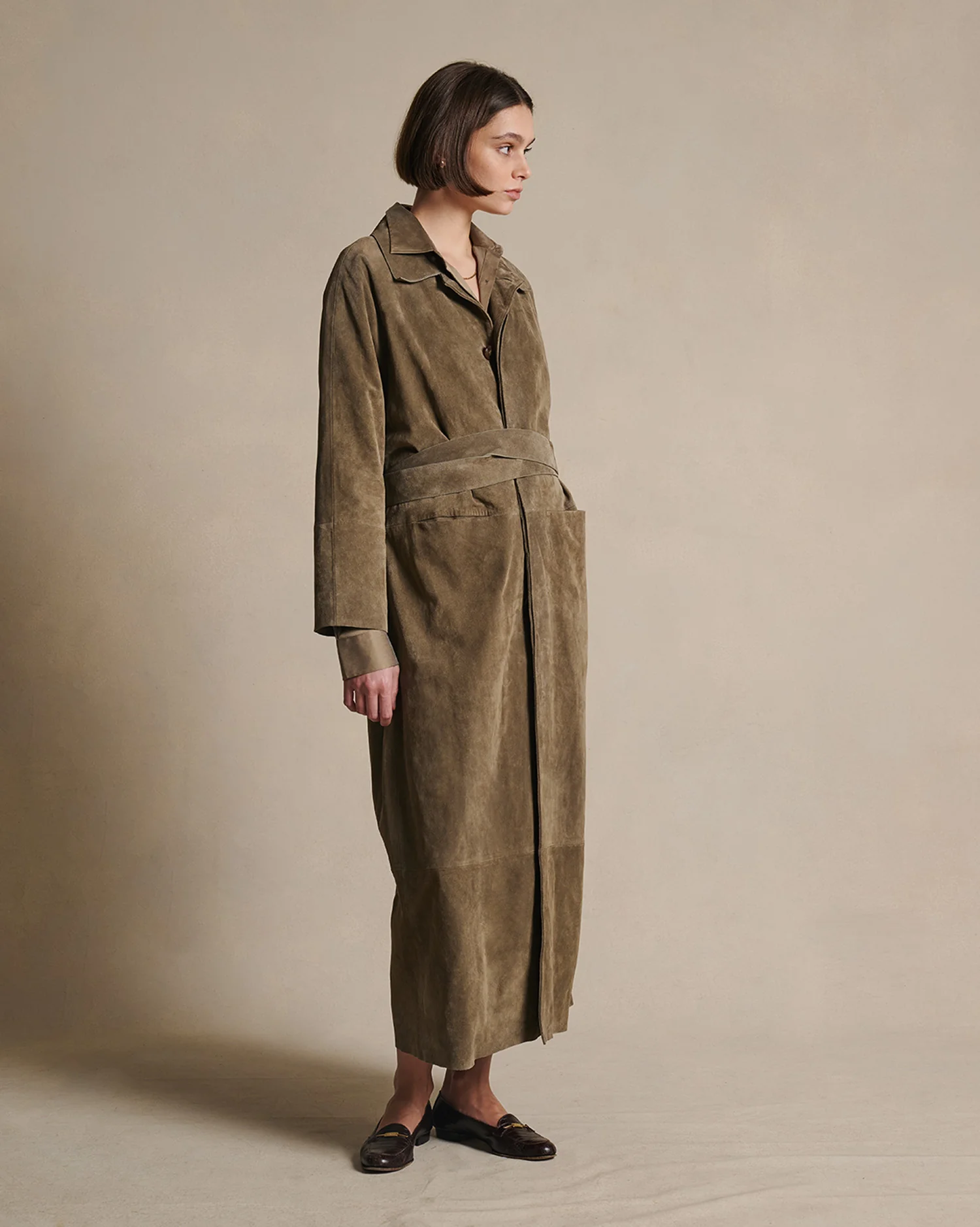 Isabella Suede Trench Coat - Taupe - Image 3